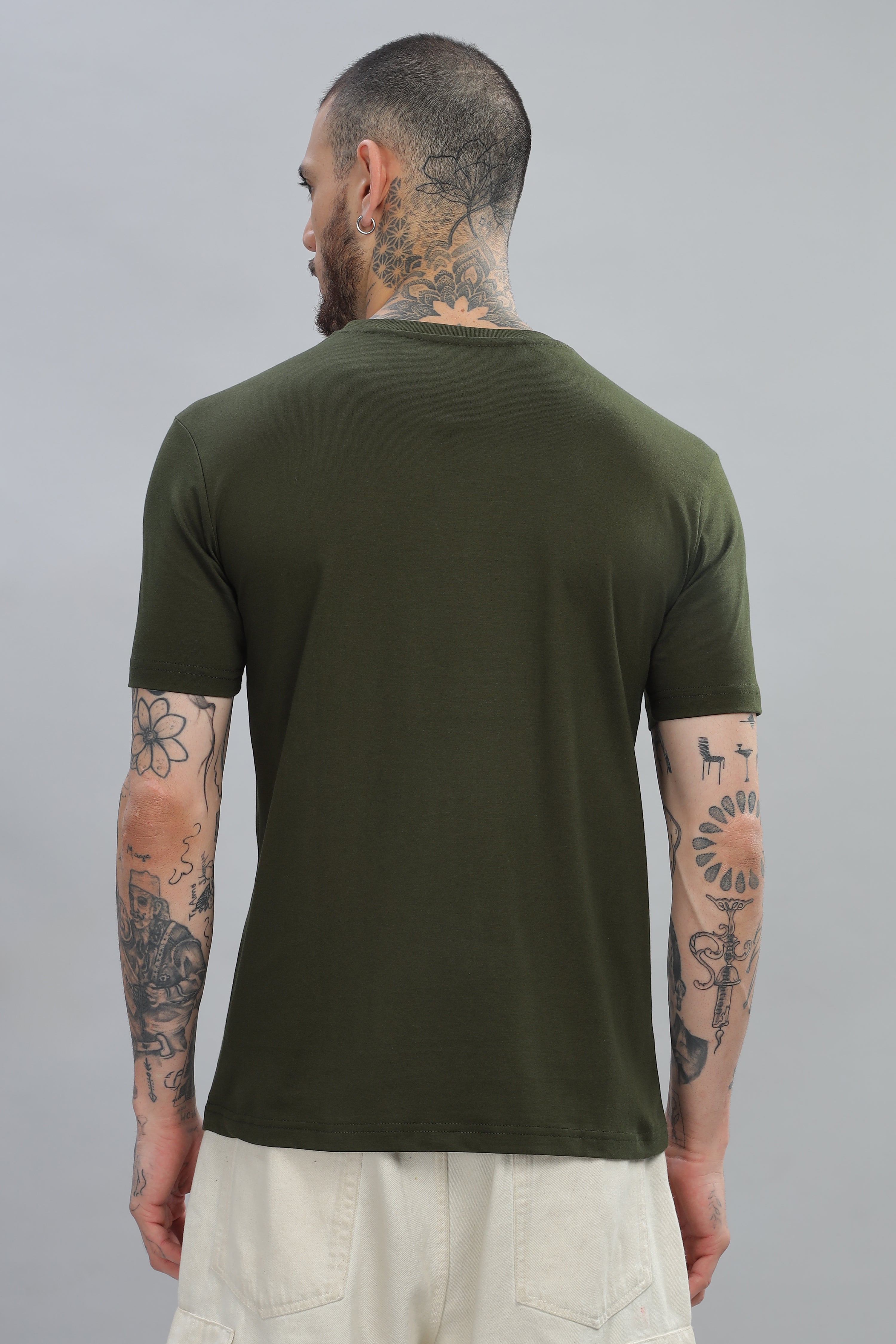 Spice Wardrobe Men’s Olive Cotton T-Shirt 100% Pure Cotton | Comfortable Regular Fit for Casual & Active Wear