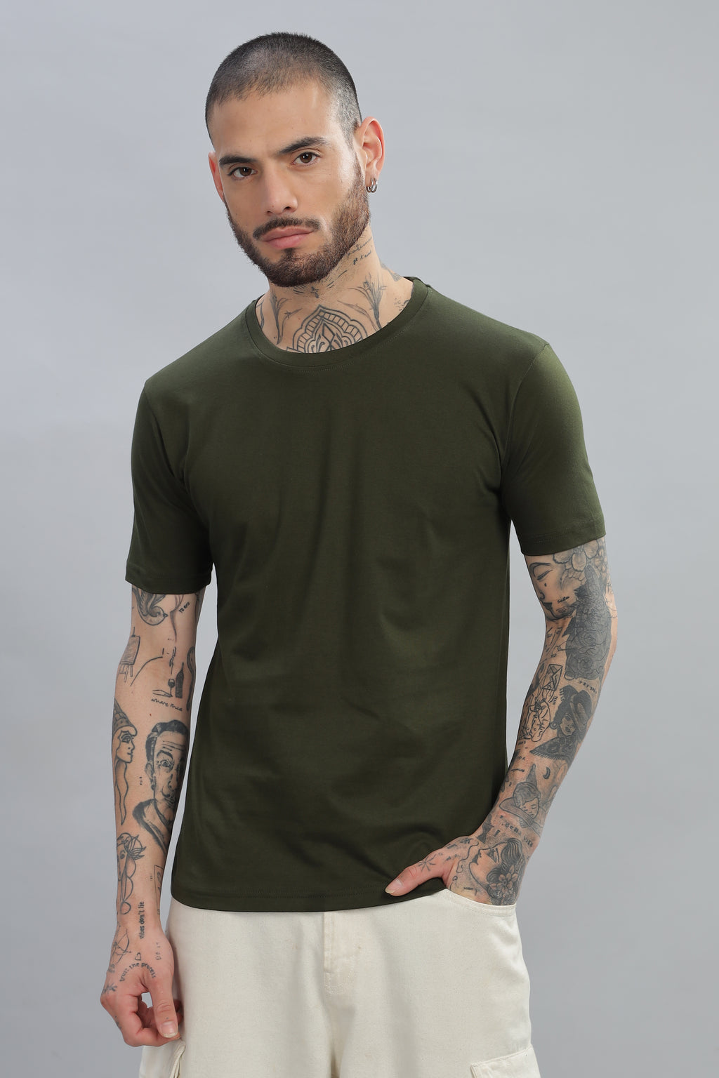 Spice Wardrobe Men’s Olive Cotton T-Shirt 100% Pure Cotton | Comfortable Regular Fit for Casual & Active Wear