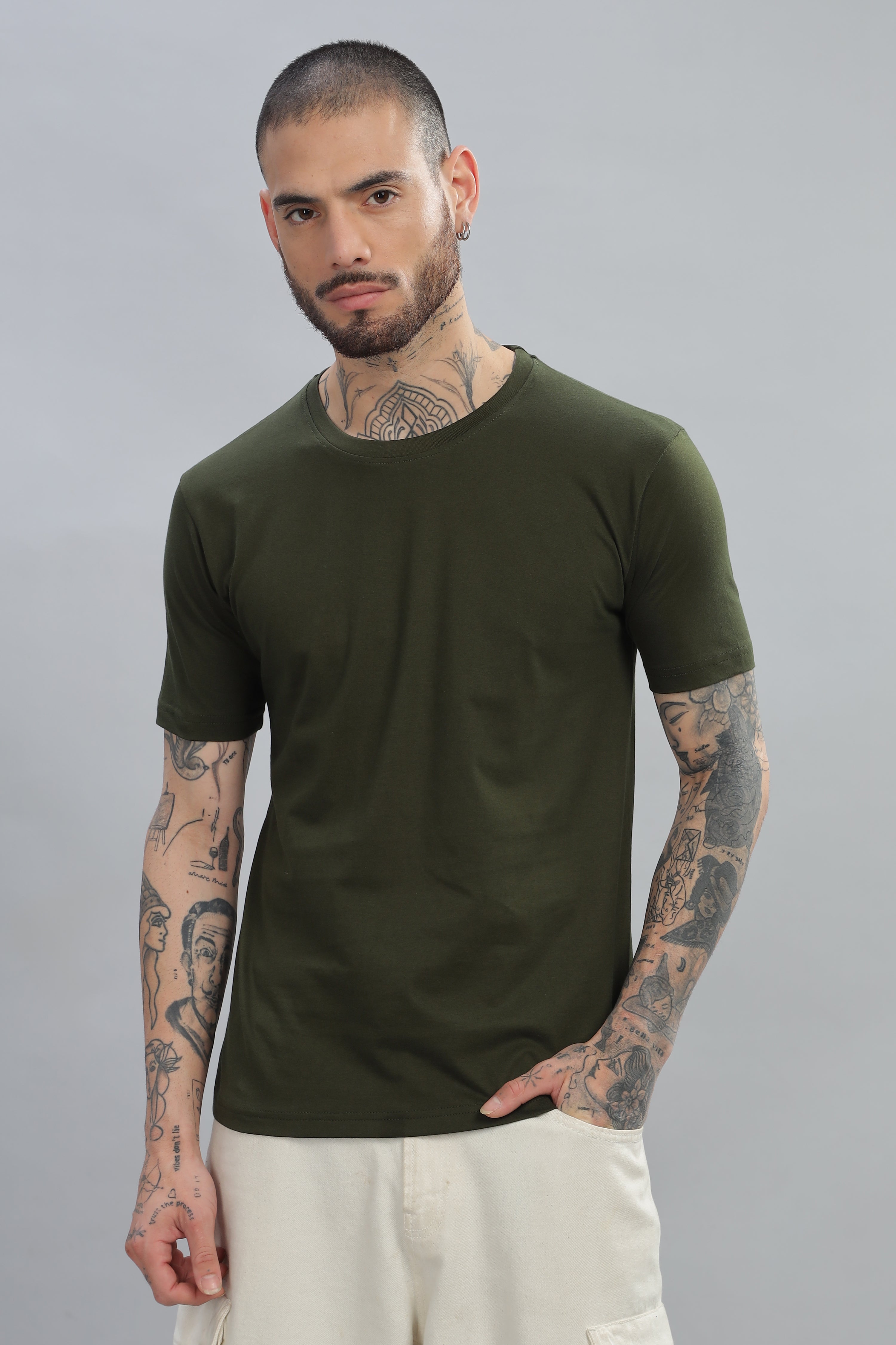 Spice Wardrobe Men’s Olive Cotton T-Shirt 100% Pure Cotton | Comfortable Regular Fit for Casual & Active Wear