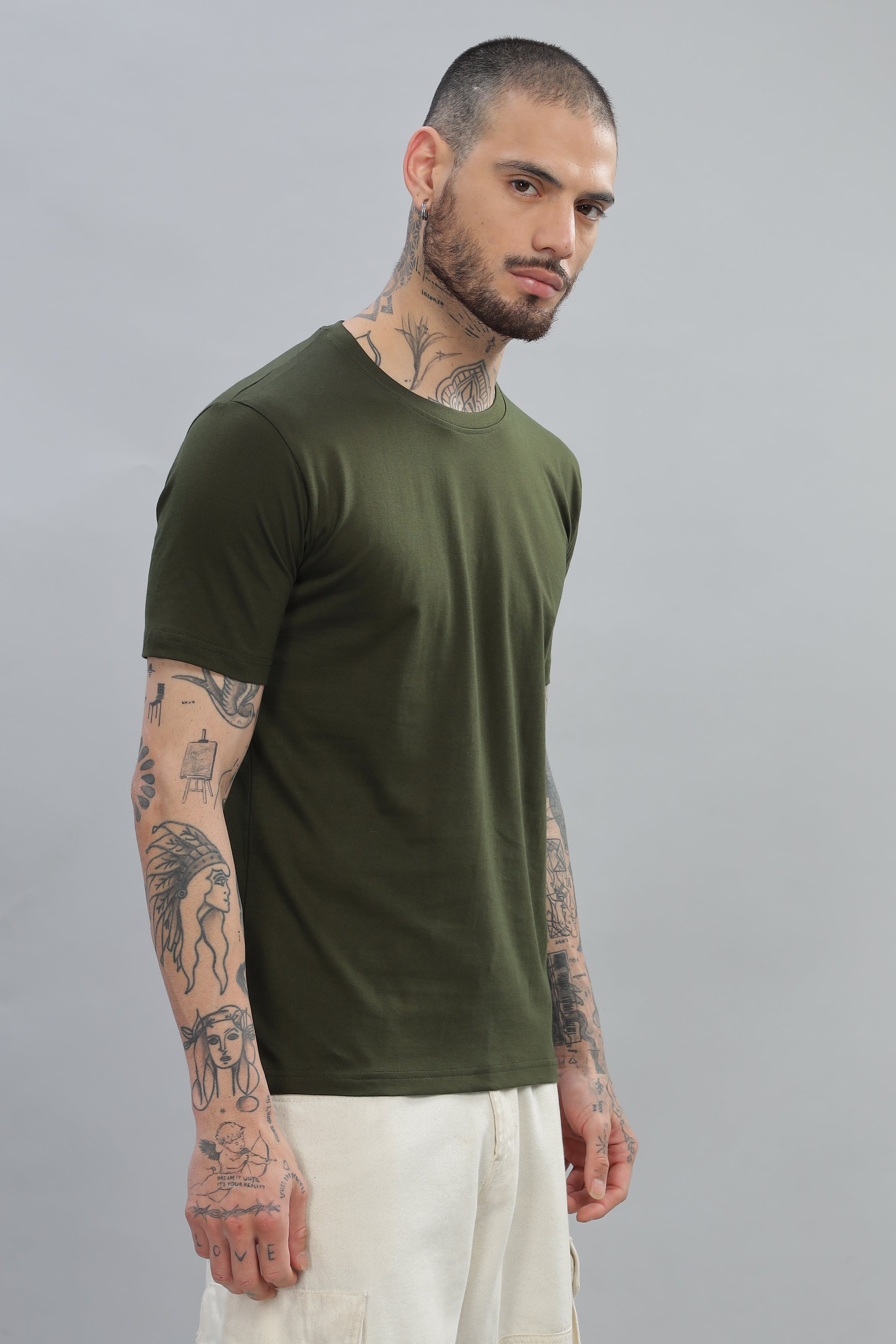 Spice Wardrobe Men’s Olive Cotton T-Shirt 100% Pure Cotton | Comfortable Regular Fit for Casual & Active Wear