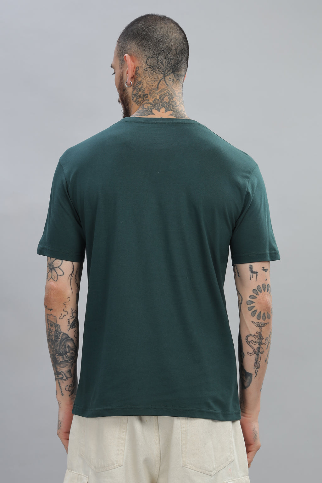 Spice Wardrobe Men’s Bottle Green Premium Cotton Printed T-Shirt 100% Pure Cotton | Comfortable Regular Fit for Casual & Active Wear