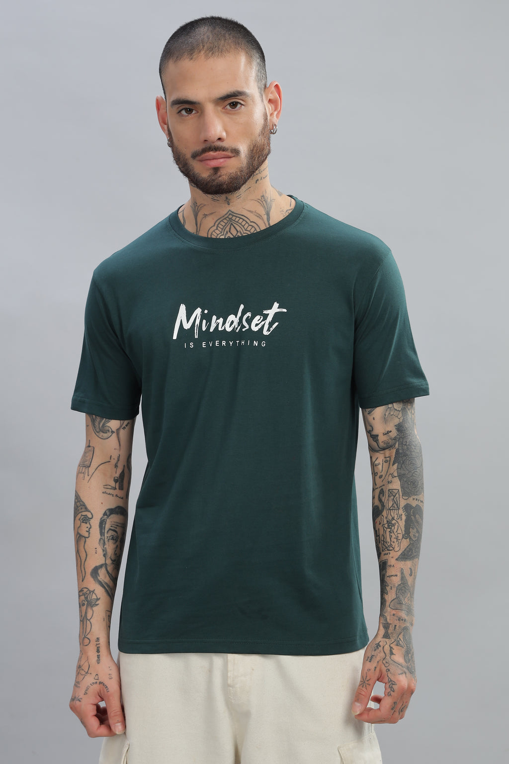 Spice Wardrobe Men’s Bottle Green Premium Cotton Printed T-Shirt 100% Pure Cotton | Comfortable Regular Fit for Casual & Active Wear