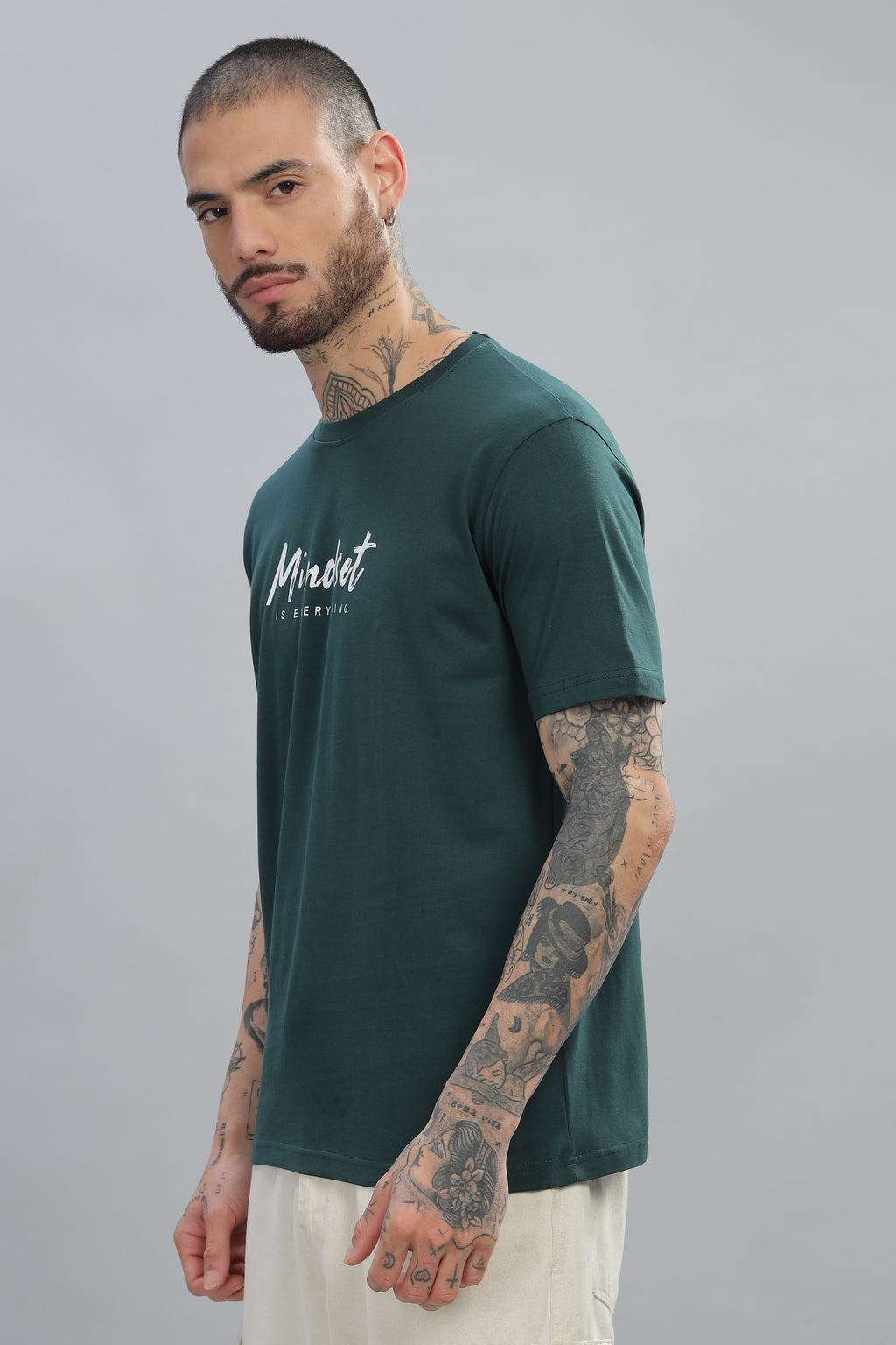 Spice Wardrobe Men’s Bottle Green Premium Cotton Printed T-Shirt 100% Pure Cotton | Comfortable Regular Fit for Casual & Active Wear