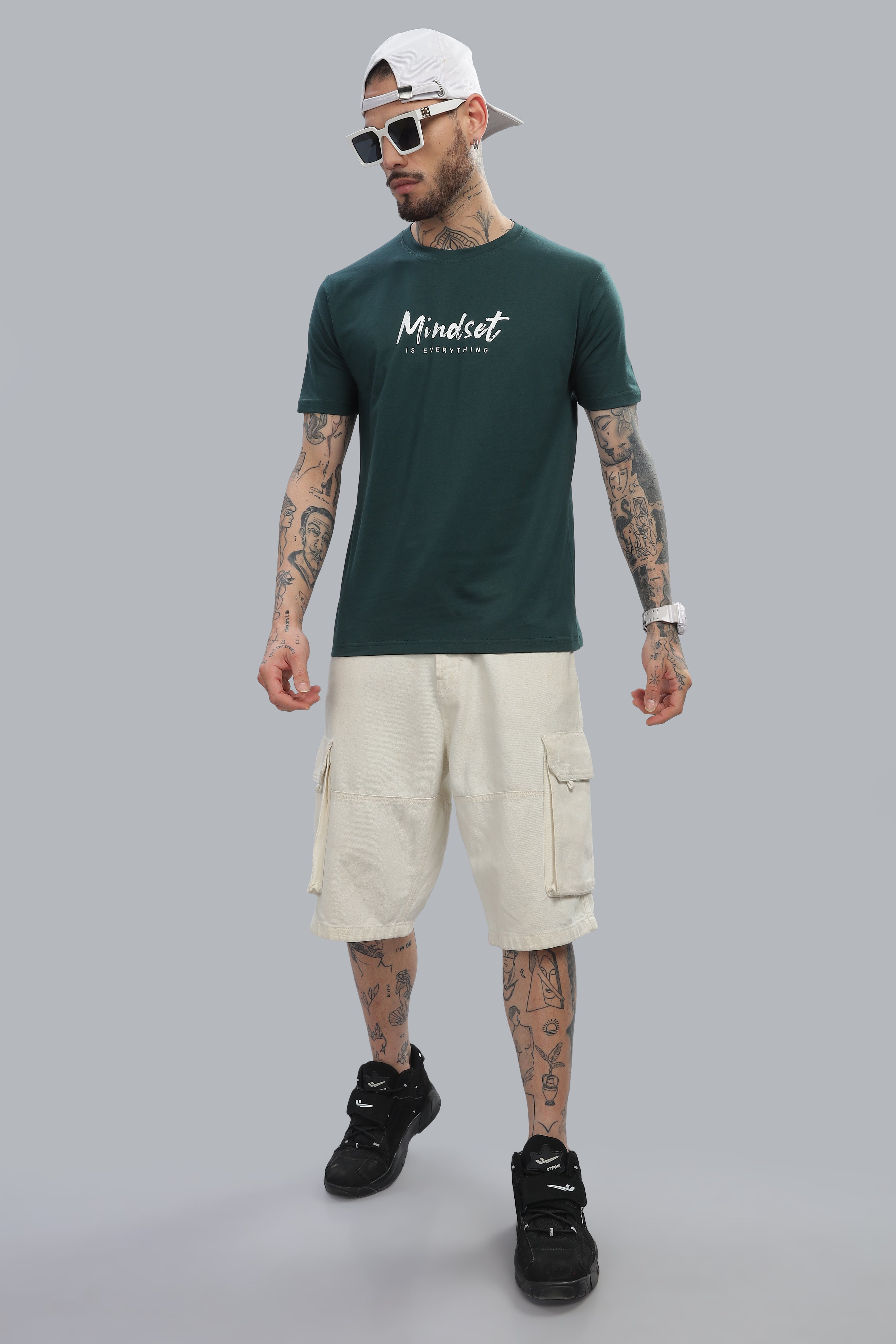 Spice Wardrobe Men’s Bottle Green Premium Cotton Printed T-Shirt 100% Pure Cotton | Comfortable Regular Fit for Casual & Active Wear