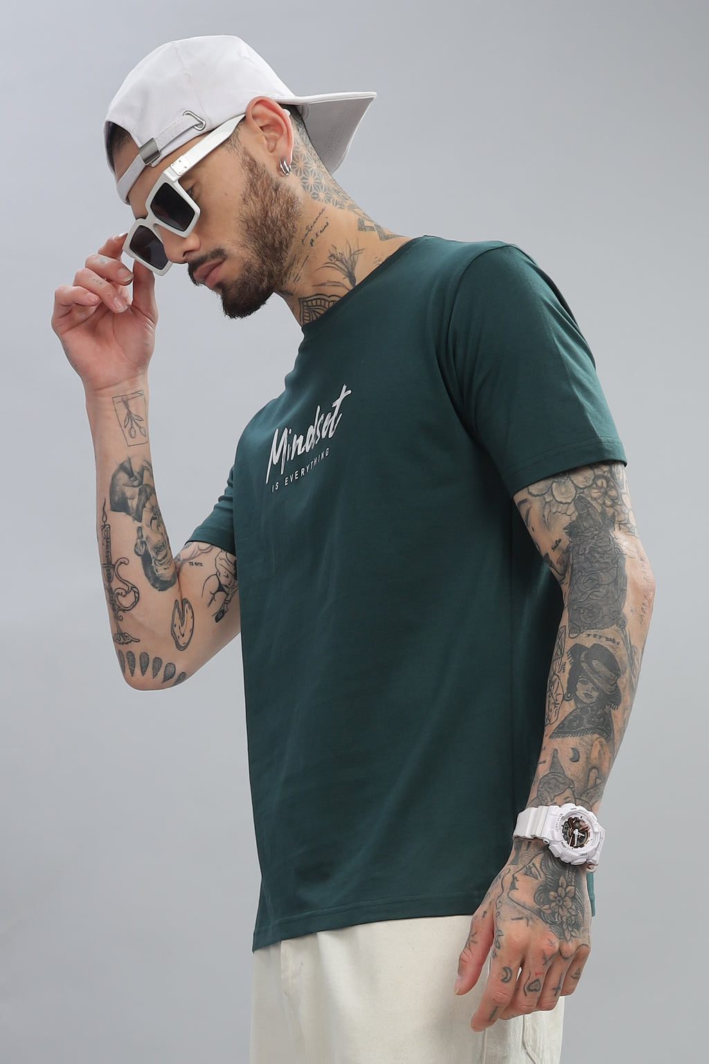 Spice Wardrobe Men’s Bottle Green Premium Cotton Printed T-Shirt 100% Pure Cotton | Comfortable Regular Fit for Casual & Active Wear