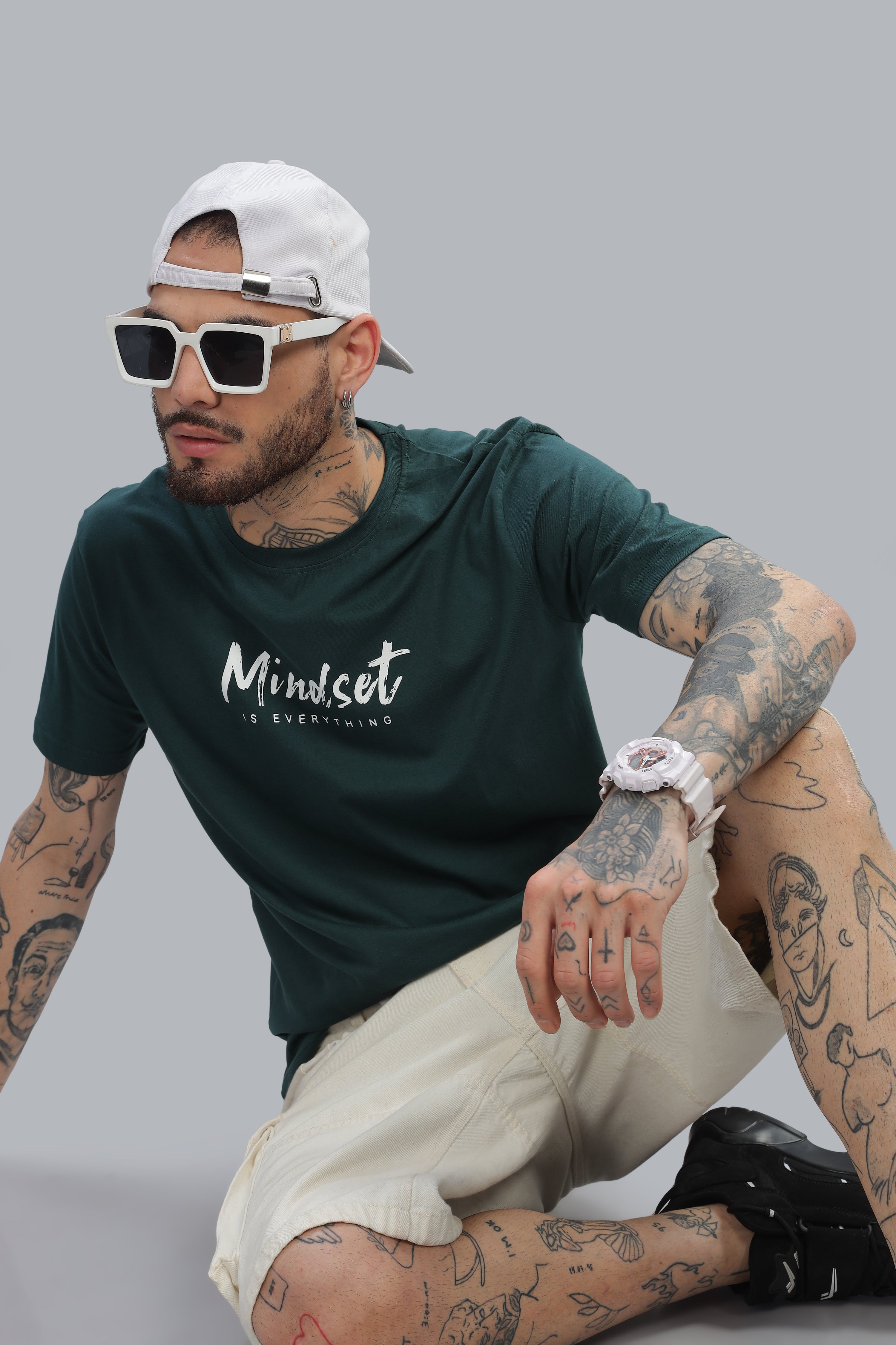 Spice Wardrobe Men’s Bottle Green Premium Cotton Printed T-Shirt 100% Pure Cotton | Comfortable Regular Fit for Casual & Active Wear