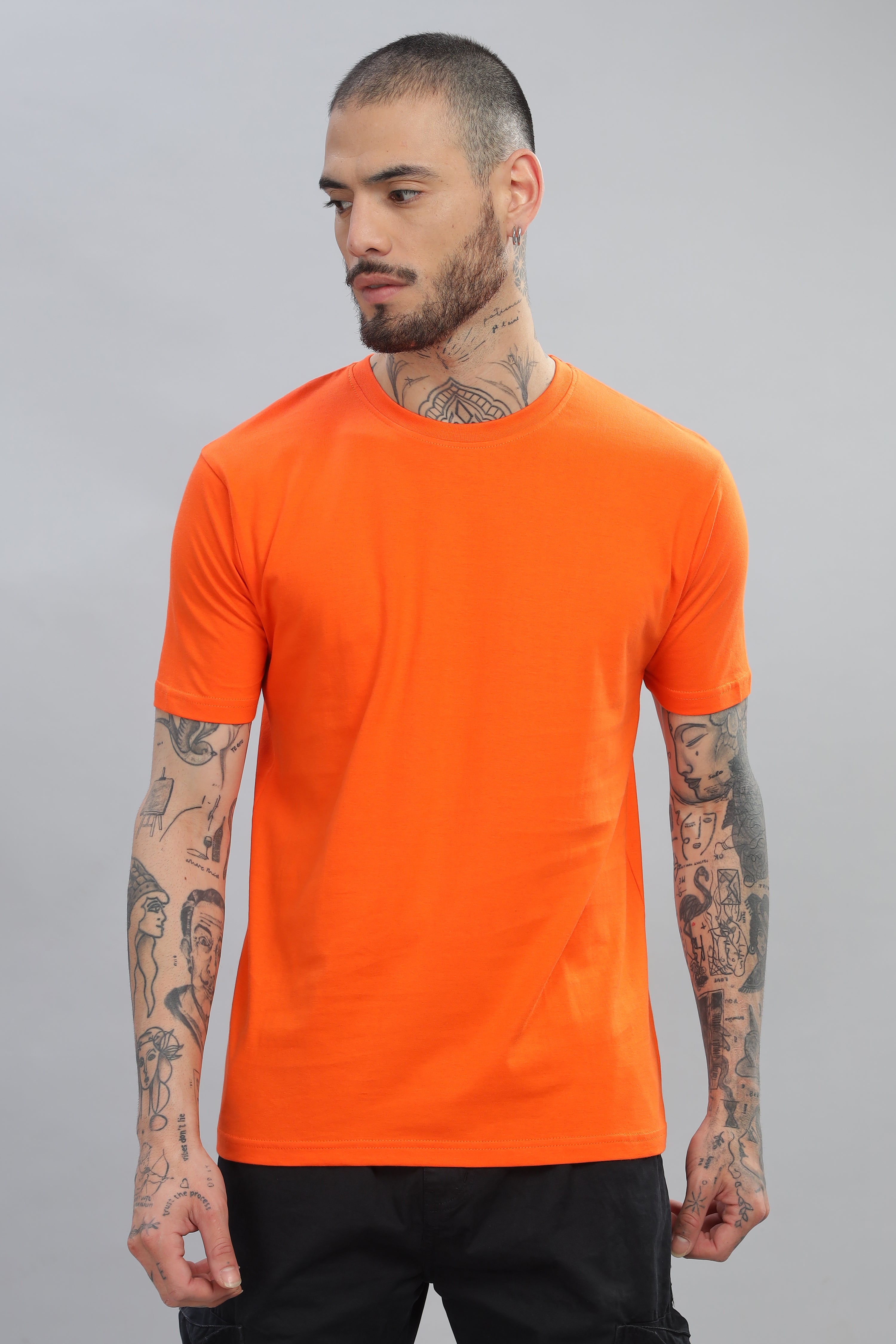 Spice Wardrobe Men’s Orange Cotton T-Shirt 100% Pure Cotton | Comfortable Regular Fit for Casual & Active Wear