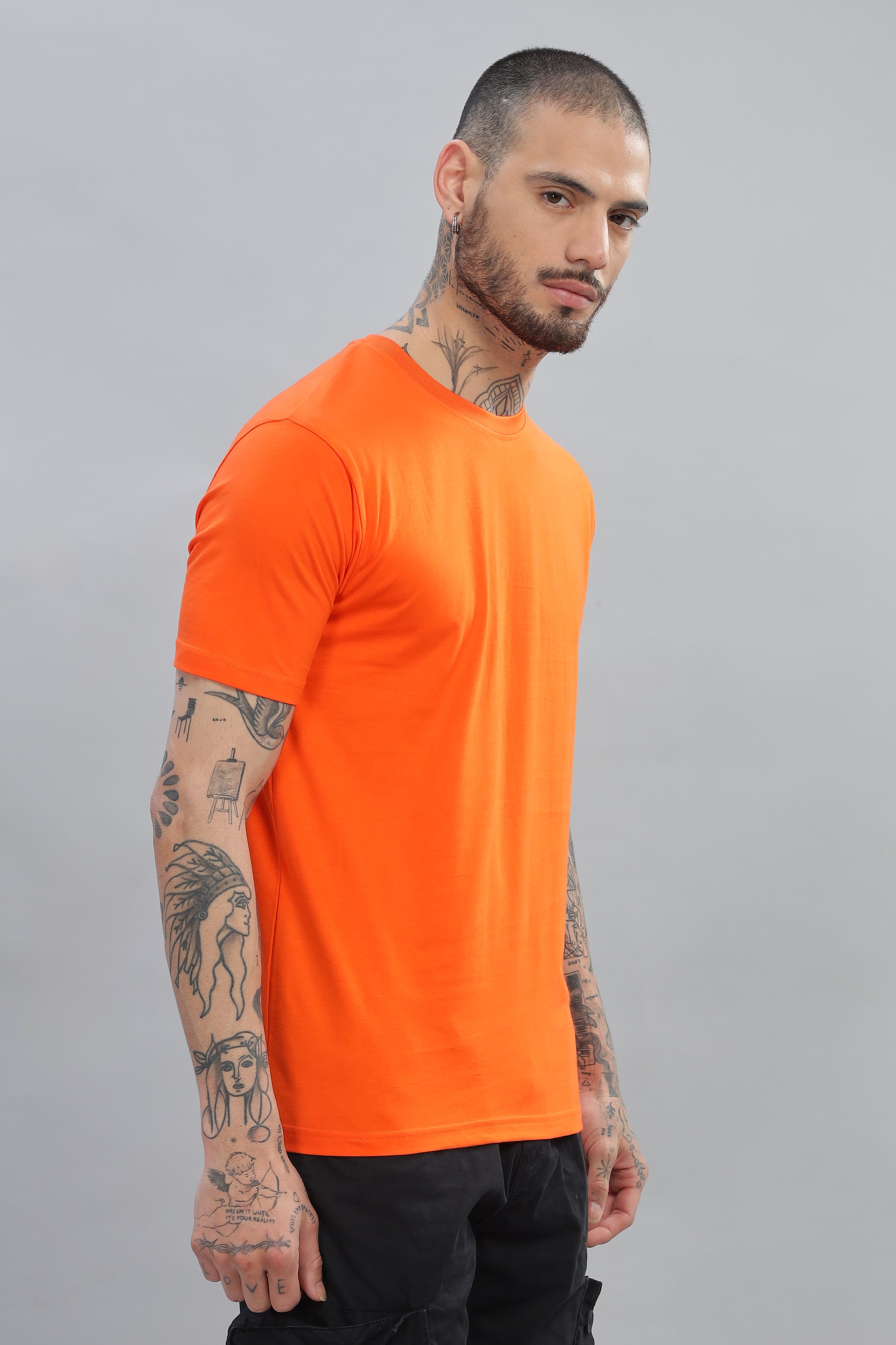 Spice Wardrobe Men’s Orange Cotton T-Shirt 100% Pure Cotton | Comfortable Regular Fit for Casual & Active Wear