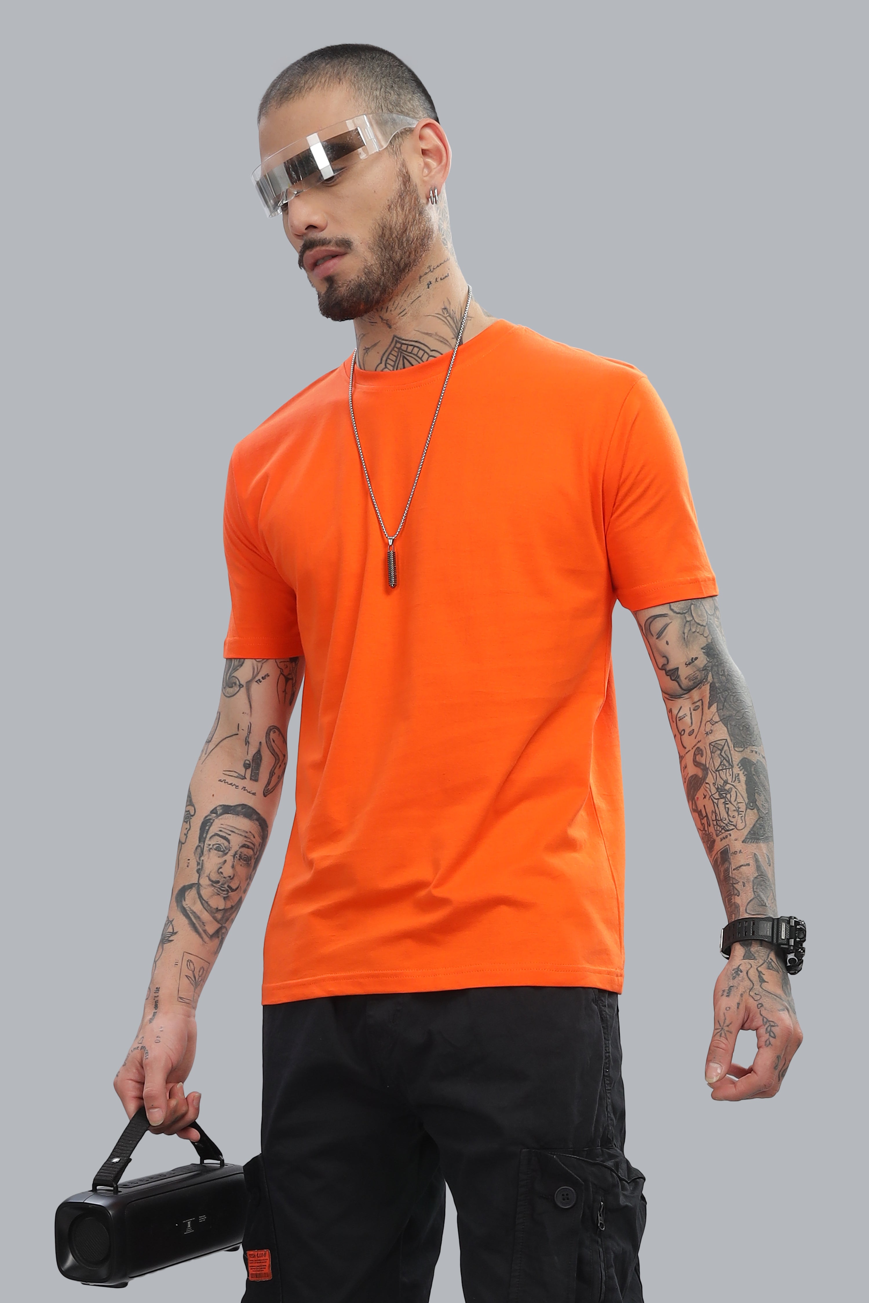 Spice Wardrobe Men’s Orange Cotton T-Shirt 100% Pure Cotton | Comfortable Regular Fit for Casual & Active Wear