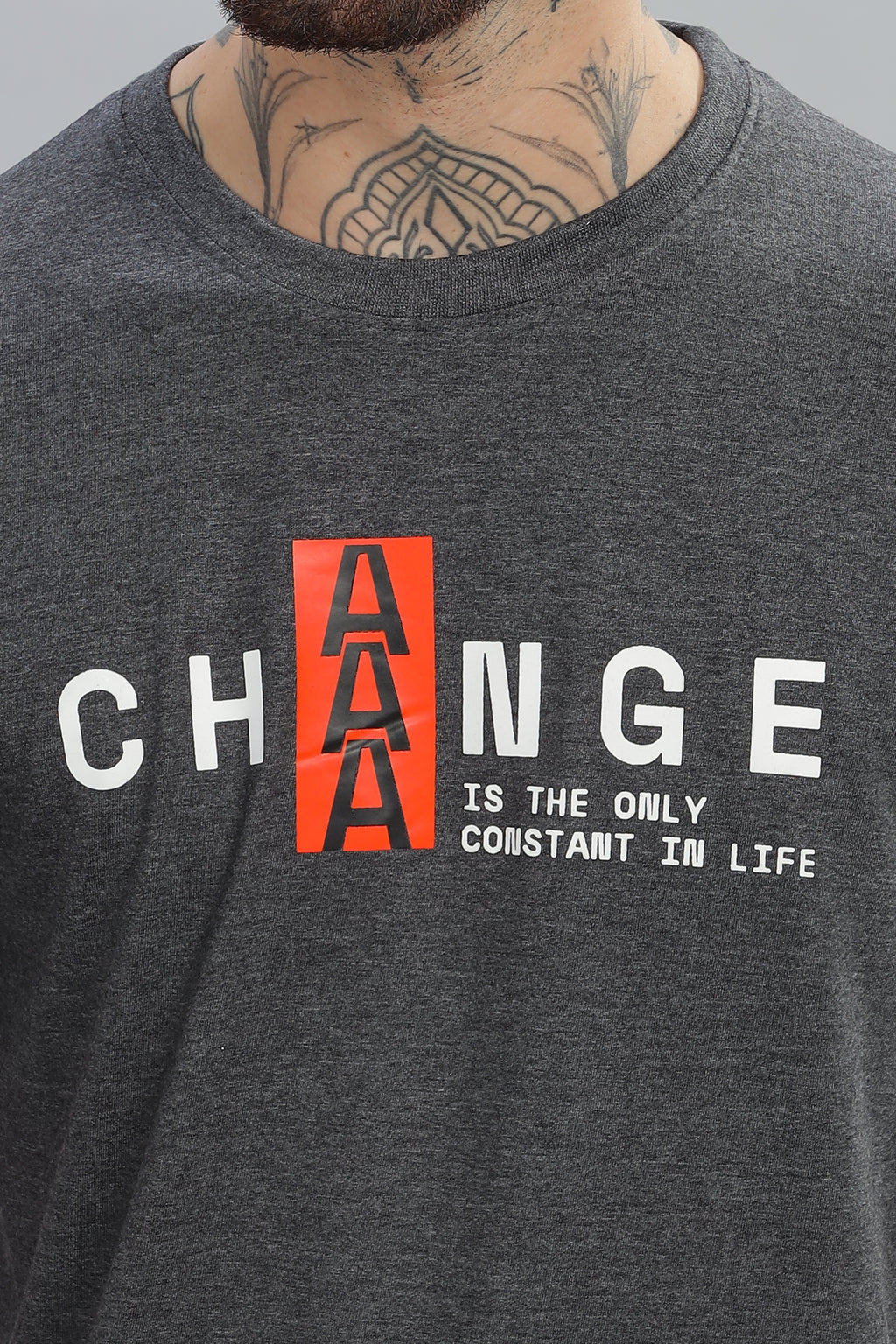 Spice Wardrobe Men’s Gray Premium Cotton Printed T-Shirt 100% Pure Cotton | Comfortable Regular Fit for Casual & Active Wear