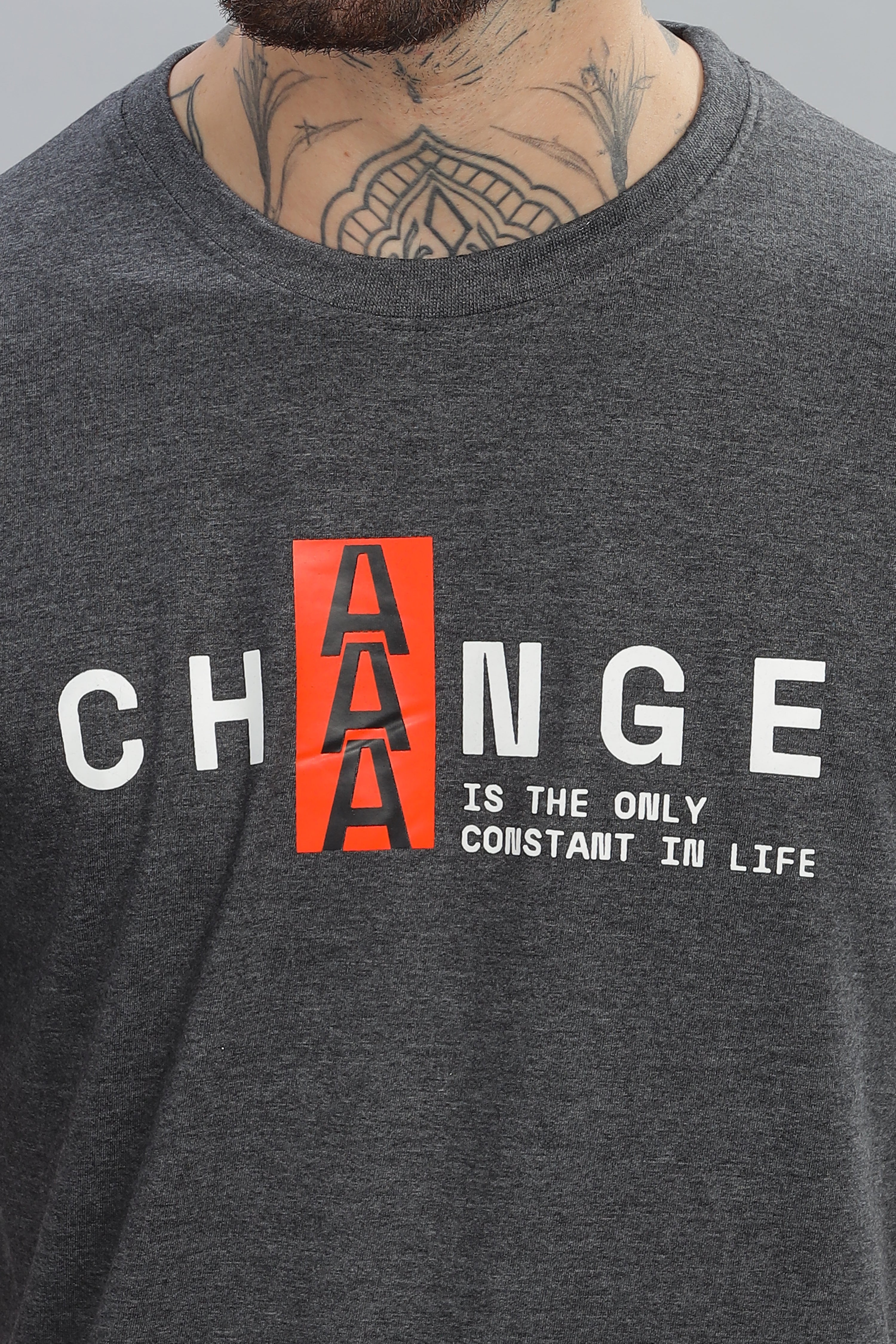 Spice Wardrobe Men’s Gray Premium Cotton Printed T-Shirt 100% Pure Cotton | Comfortable Regular Fit for Casual & Active Wear