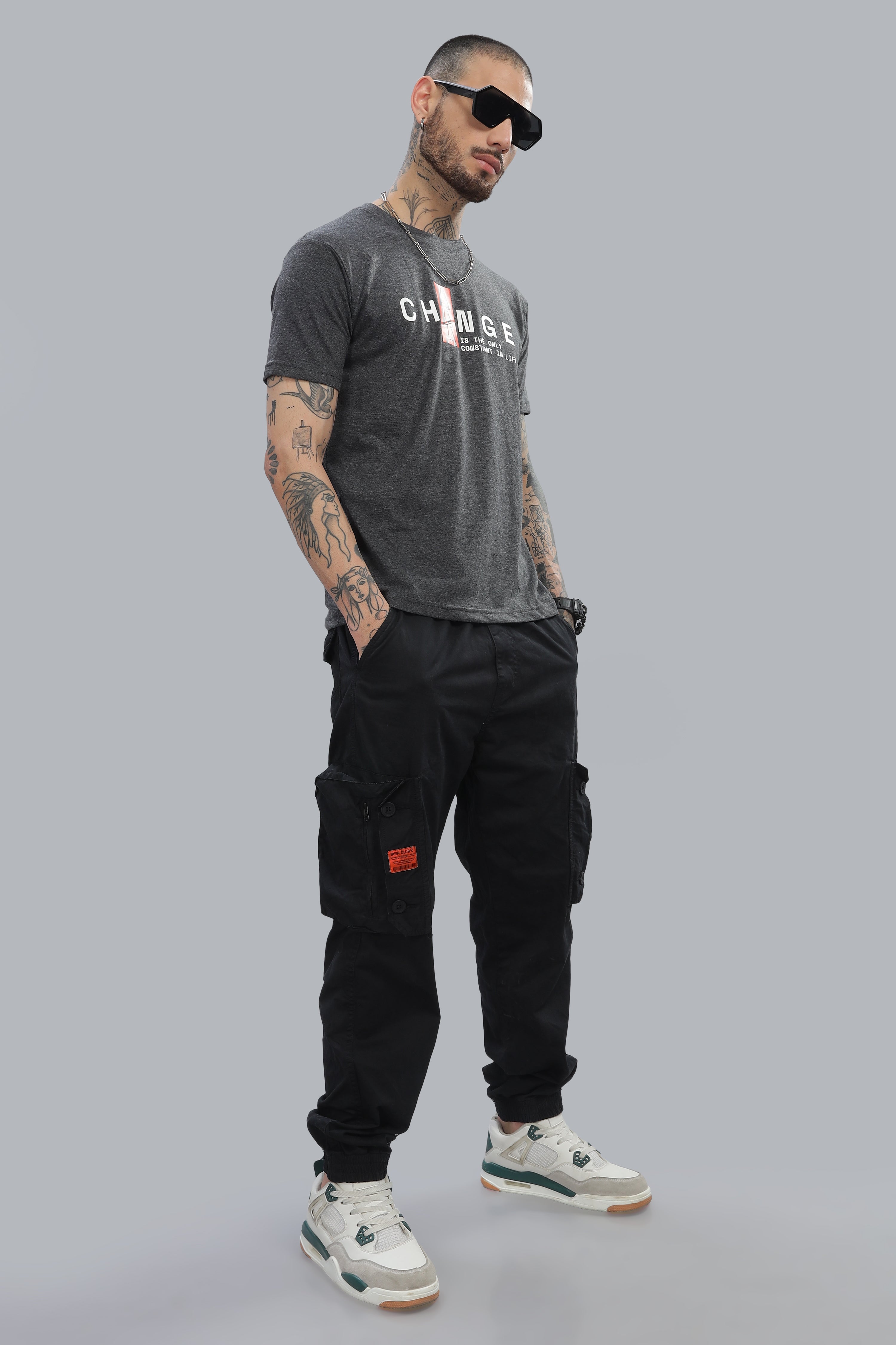 Spice Wardrobe Men’s Gray Premium Cotton Printed T-Shirt 100% Pure Cotton | Comfortable Regular Fit for Casual & Active Wear