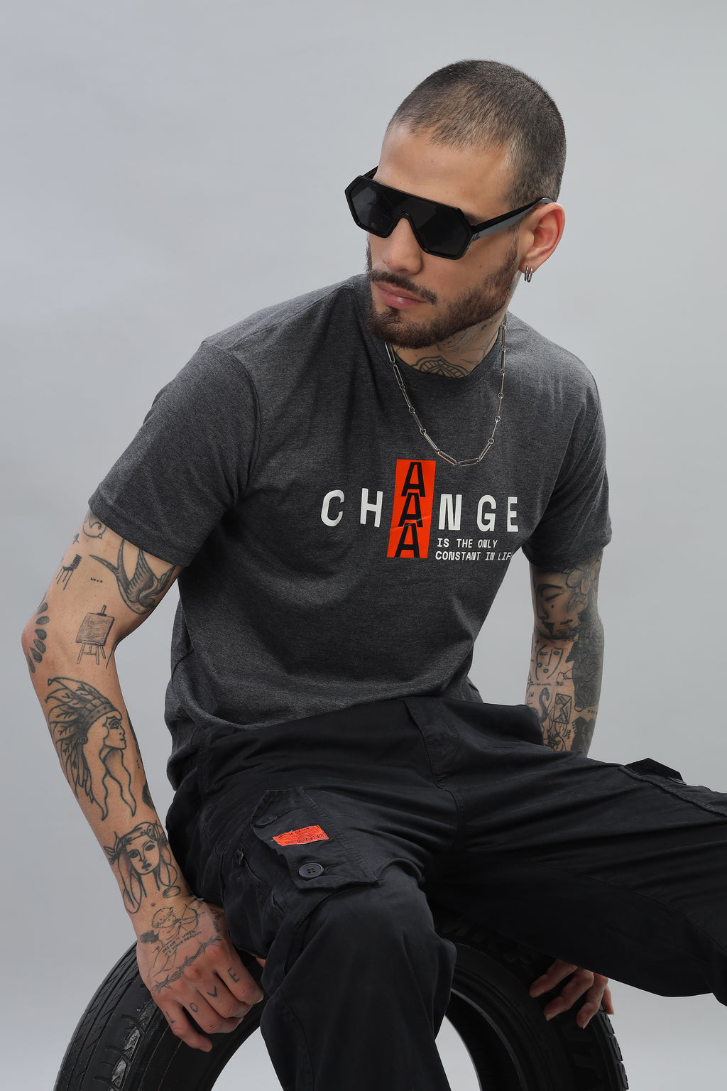 Spice Wardrobe Men’s Gray Premium Cotton Printed T-Shirt 100% Pure Cotton | Comfortable Regular Fit for Casual & Active Wear