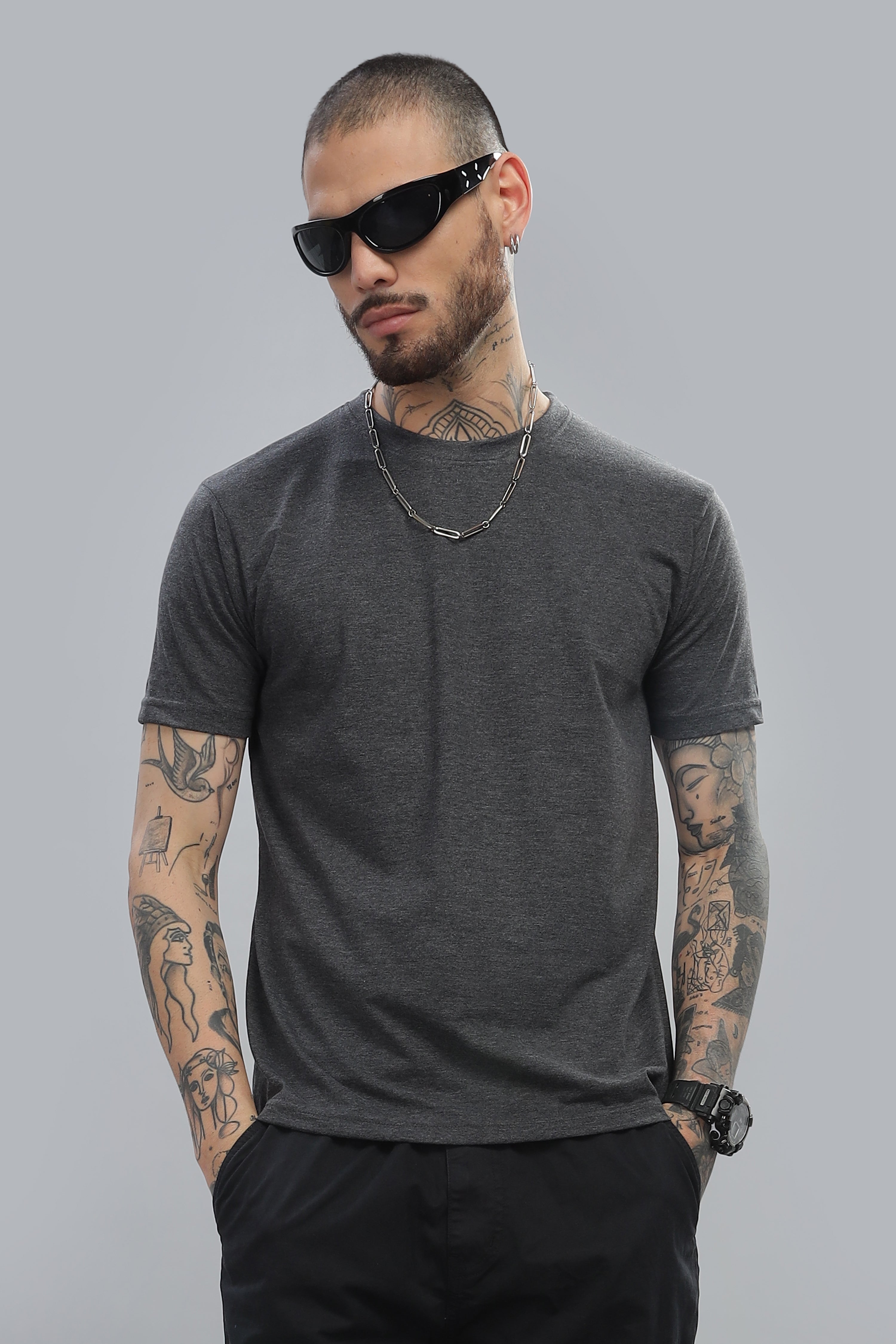 Spice Wardrobe Men’s Gray Cotton T-Shirt 100% Pure Cotton | Comfortable Regular Fit for Casual & Active Wear