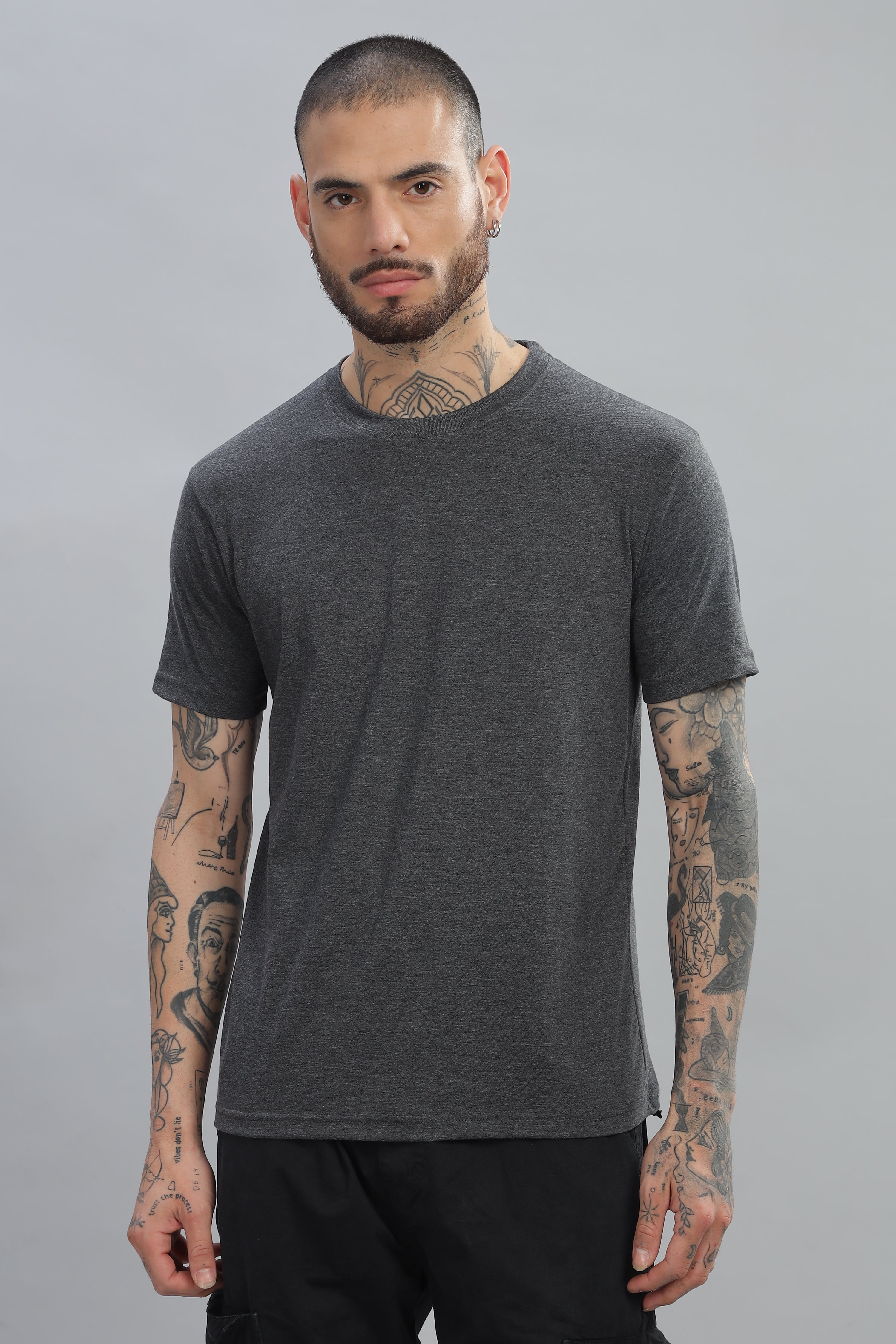 Spice Wardrobe Men’s Gray Cotton T-Shirt 100% Pure Cotton | Comfortable Regular Fit for Casual & Active Wear