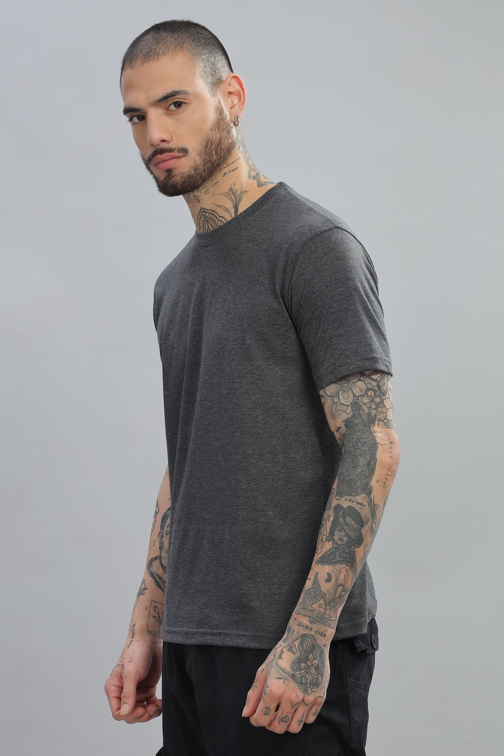 Spice Wardrobe Men’s Gray Cotton T-Shirt 100% Pure Cotton | Comfortable Regular Fit for Casual & Active Wear