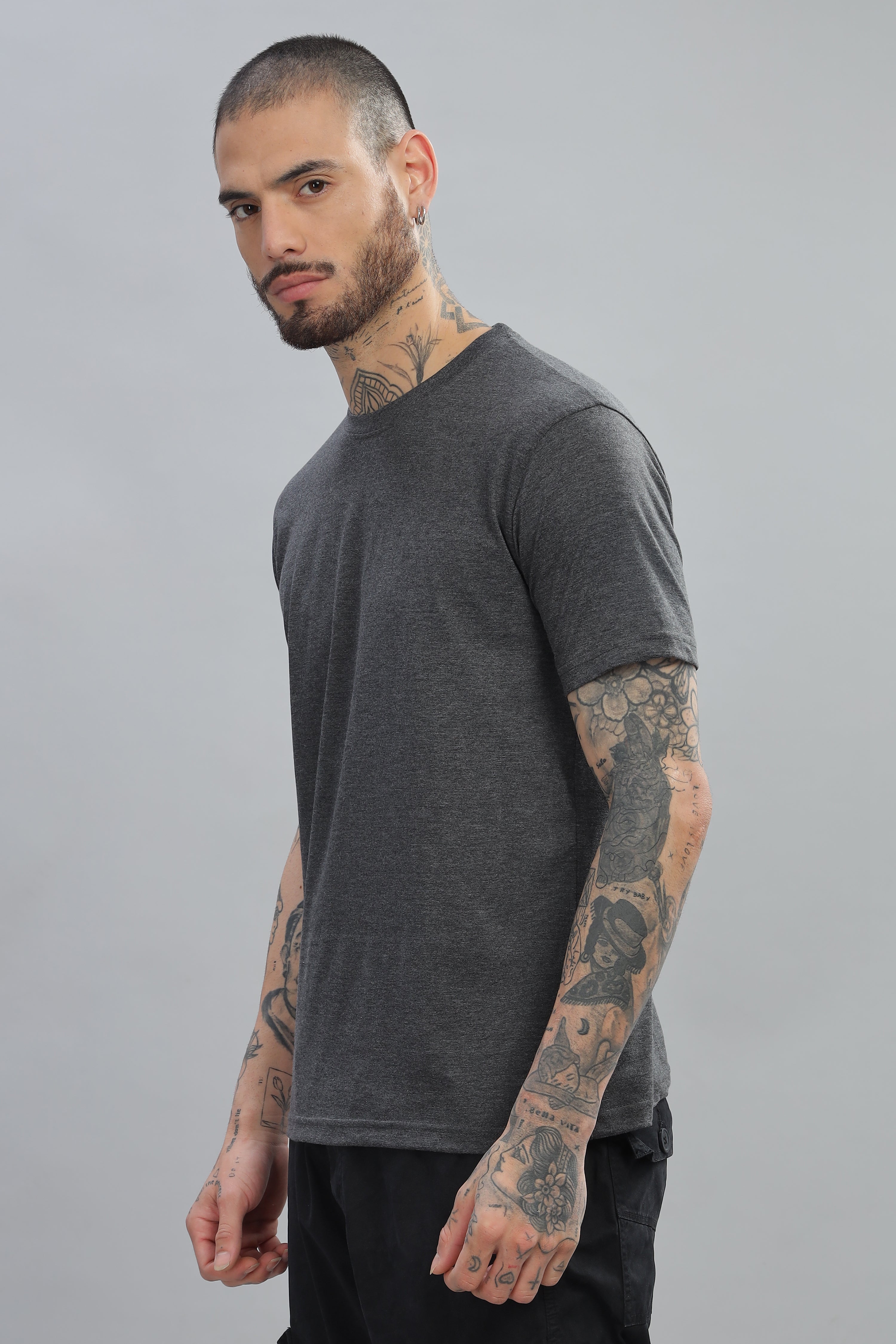 Spice Wardrobe Men’s Gray Cotton T-Shirt 100% Pure Cotton | Comfortable Regular Fit for Casual & Active Wear