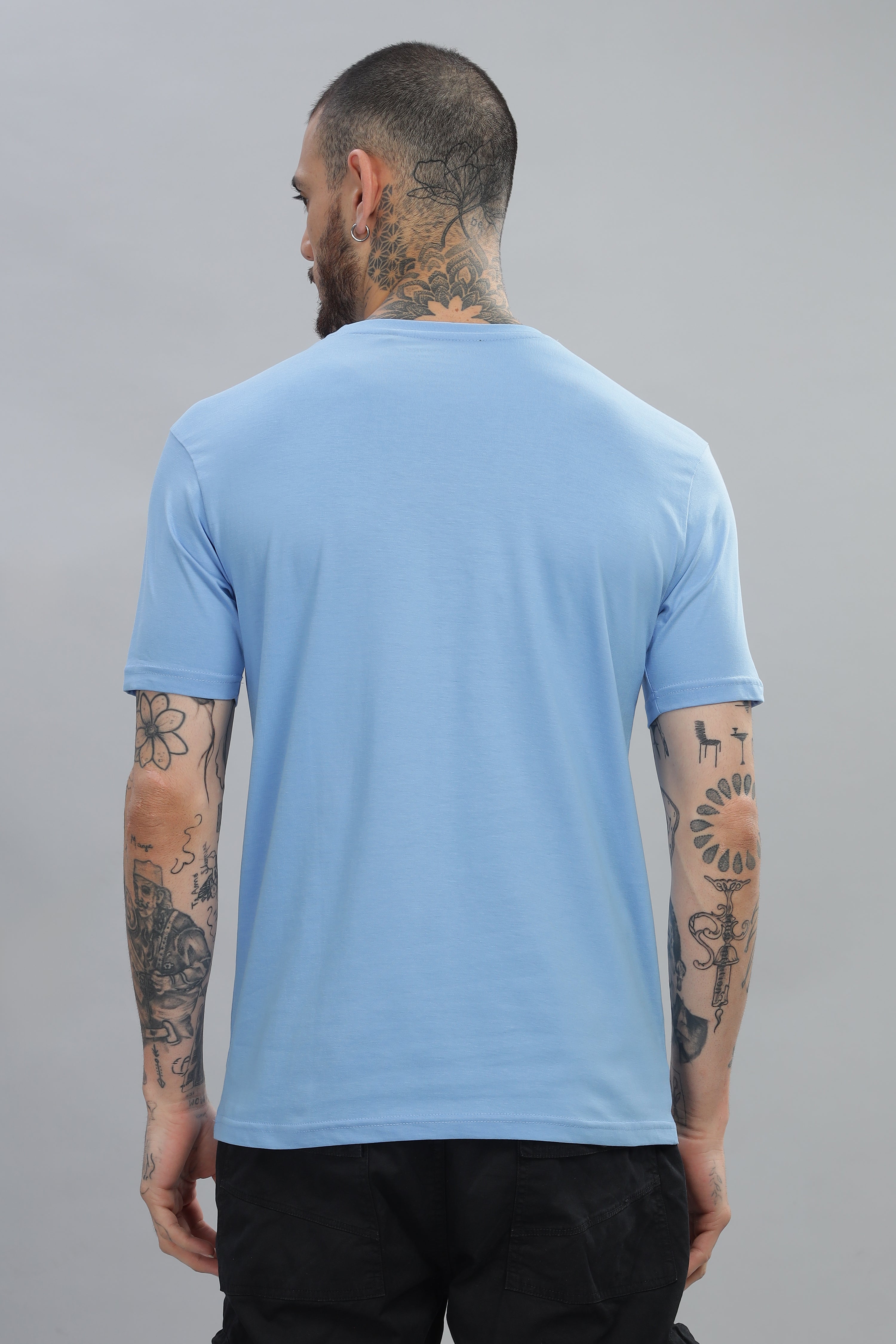 Spice Wardrobe Men’s Electric Blue Premium Cotton Printed T-Shirt 100% Pure Cotton | Comfortable Regular Fit for Casual & Active Wear