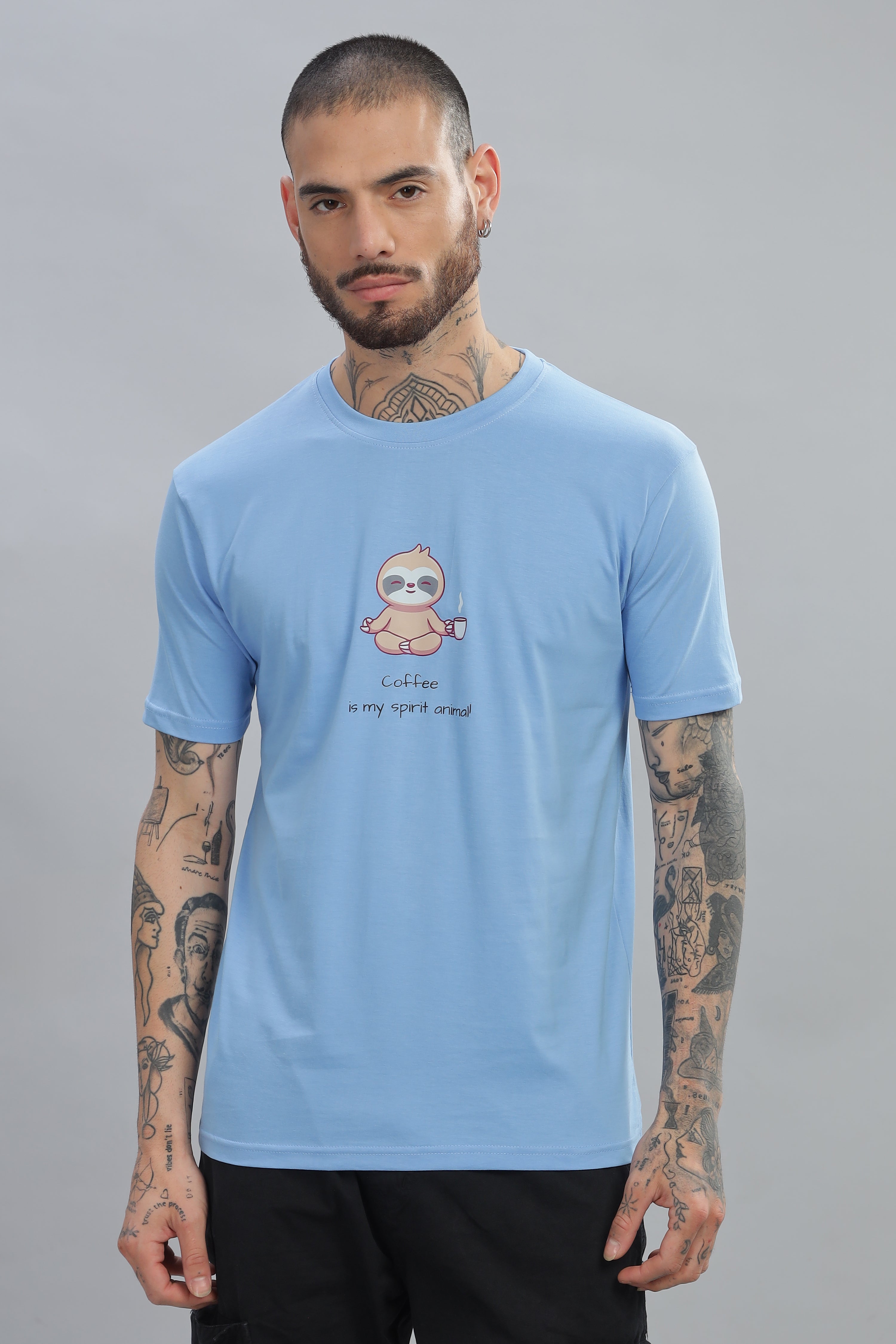 Spice Wardrobe Men’s Electric Blue Premium Cotton Printed T-Shirt 100% Pure Cotton | Comfortable Regular Fit for Casual & Active Wear