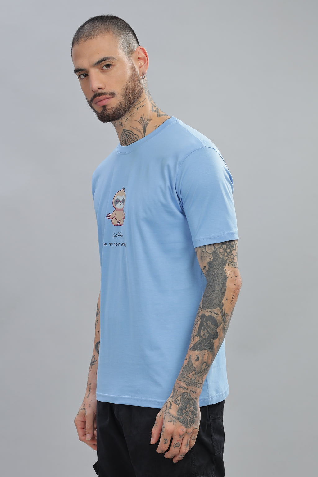 Spice Wardrobe Men’s Electric Blue Premium Cotton Printed T-Shirt 100% Pure Cotton | Comfortable Regular Fit for Casual & Active Wear