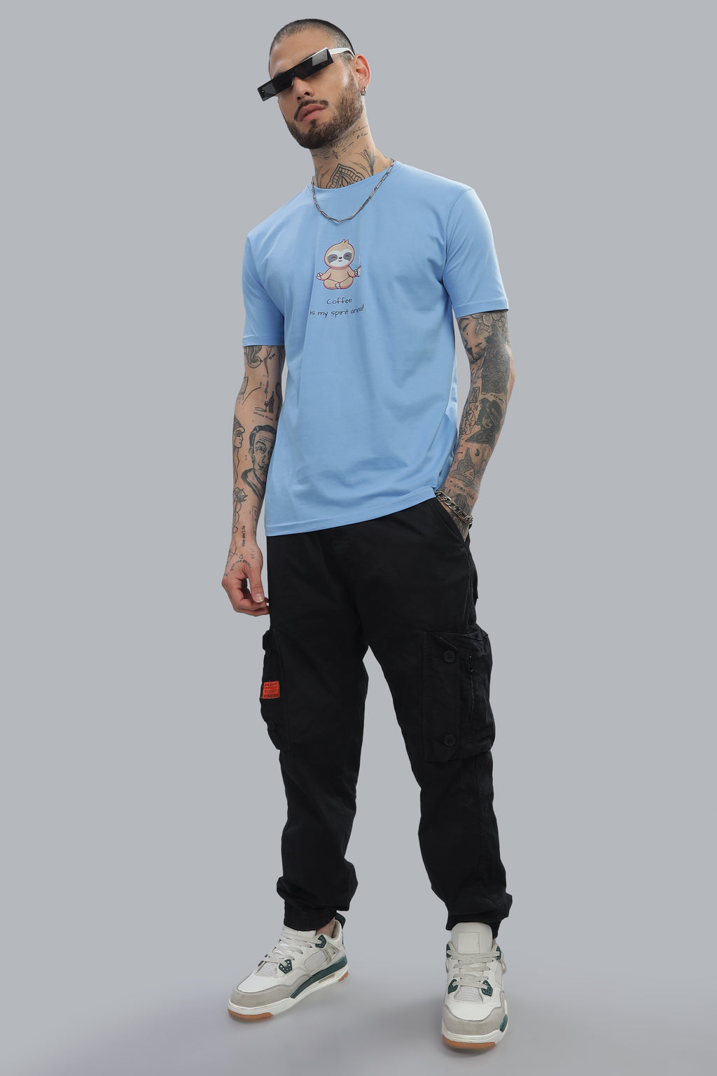 Spice Wardrobe Men’s Electric Blue Premium Cotton Printed T-Shirt 100% Pure Cotton | Comfortable Regular Fit for Casual & Active Wear