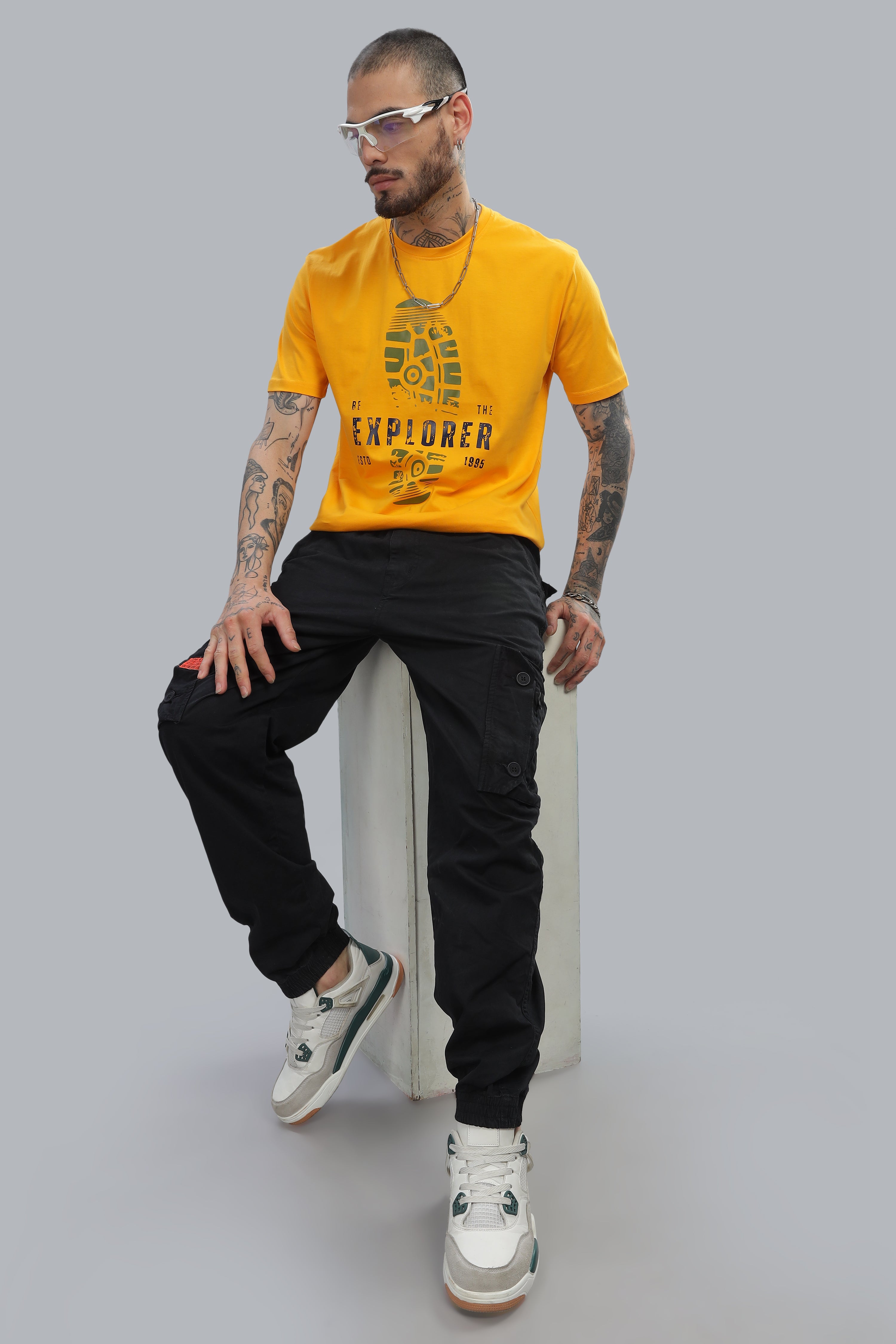 Spice Wardrobe Men’s Yellow Premium Cotton Printed T-Shirt 100% Pure Cotton | Comfortable Regular Fit for Casual & Active Wear