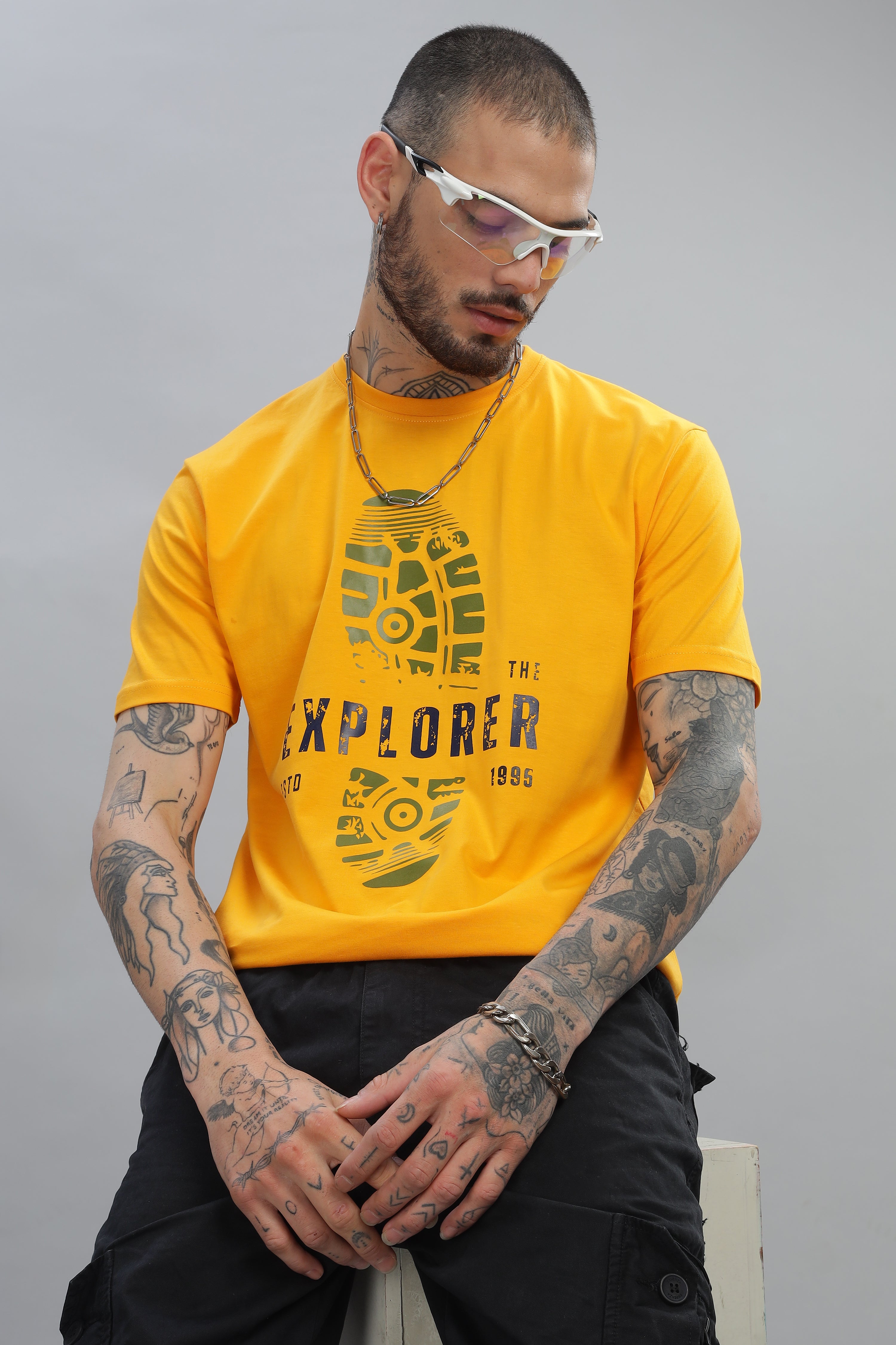 Spice Wardrobe Men’s Yellow Premium Cotton Printed T-Shirt 100% Pure Cotton | Comfortable Regular Fit for Casual & Active Wear