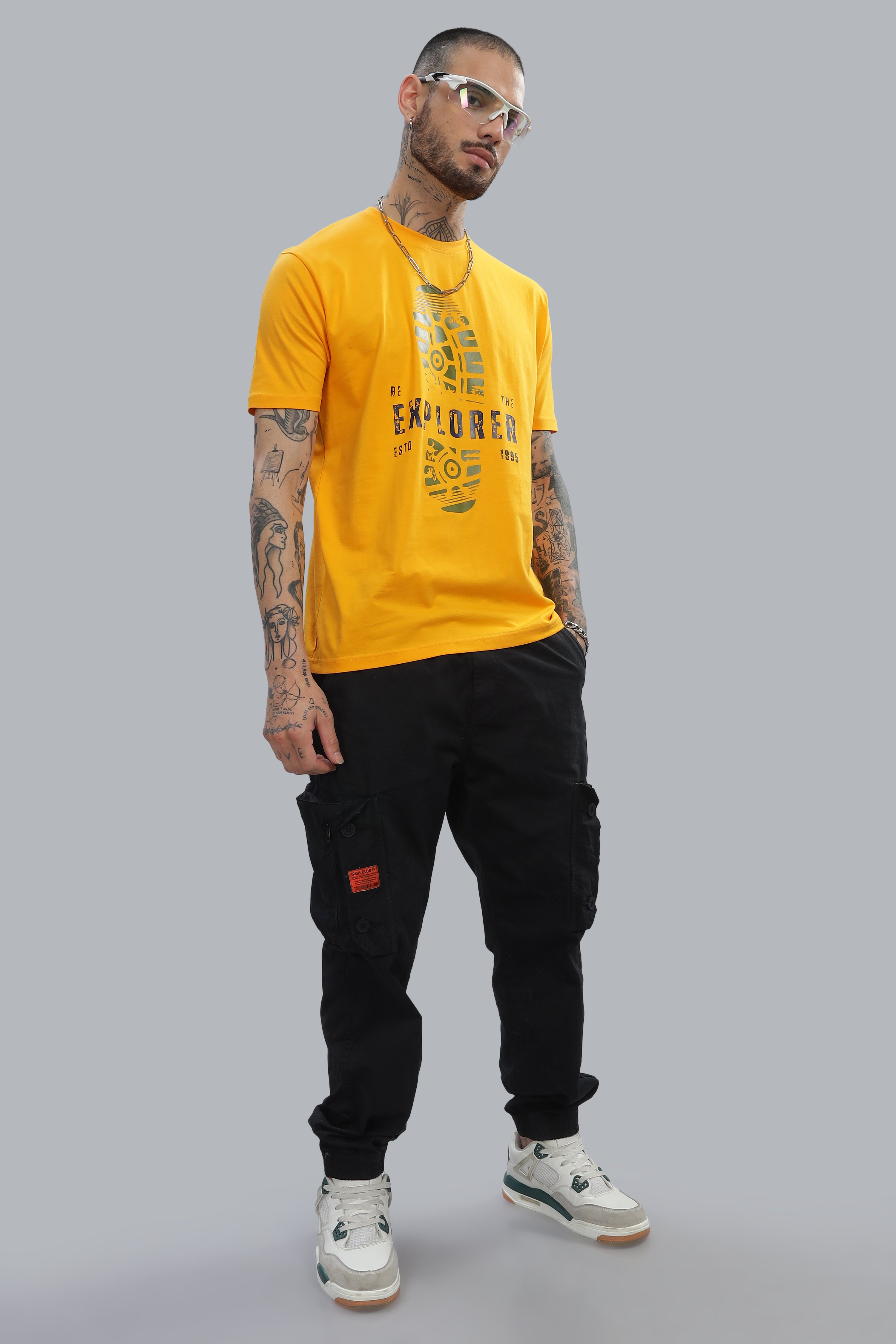 Spice Wardrobe Men’s Yellow Premium Cotton Printed T-Shirt 100% Pure Cotton | Comfortable Regular Fit for Casual & Active Wear