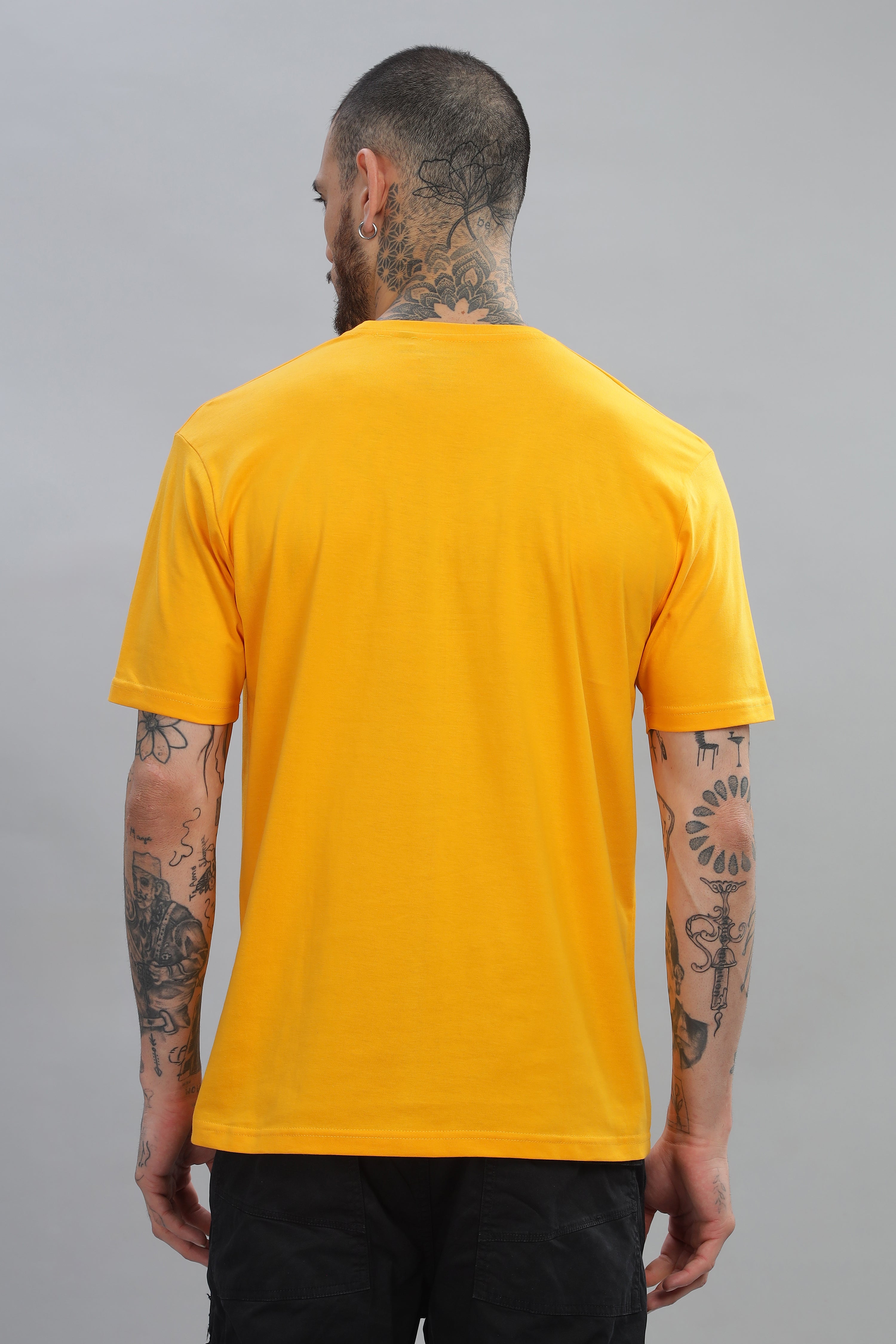 Spice Wardrobe Men’s Yellow Premium Cotton Printed T-Shirt 100% Pure Cotton | Comfortable Regular Fit for Casual & Active Wear
