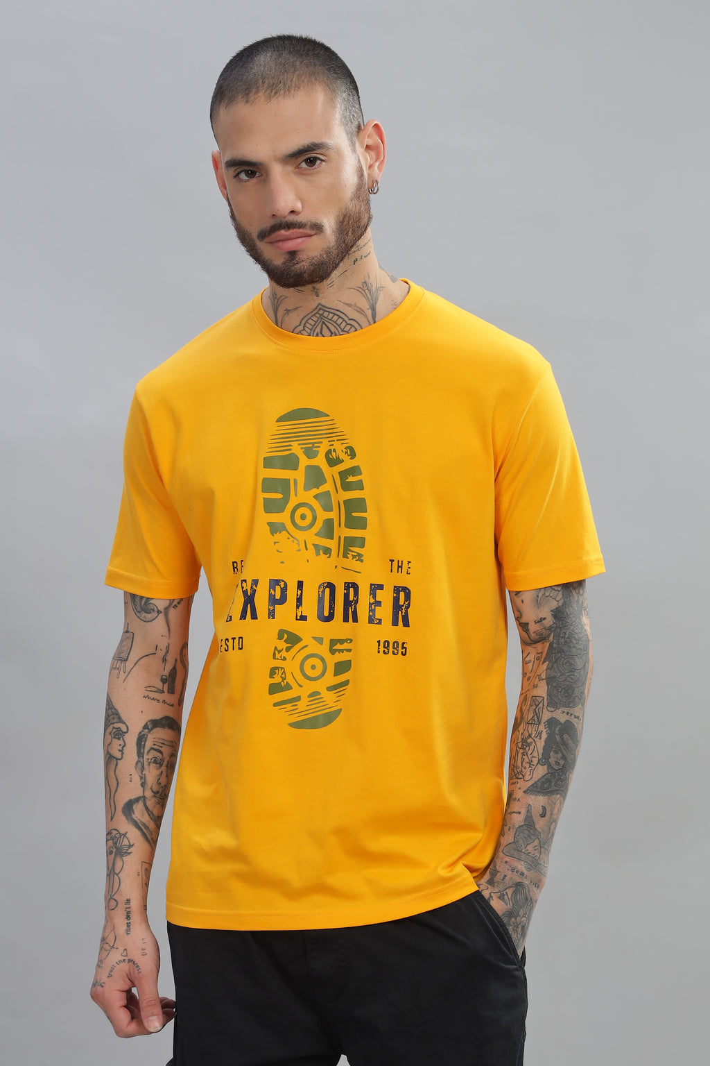 Spice Wardrobe Men’s Yellow Premium Cotton Printed T-Shirt 100% Pure Cotton | Comfortable Regular Fit for Casual & Active Wear
