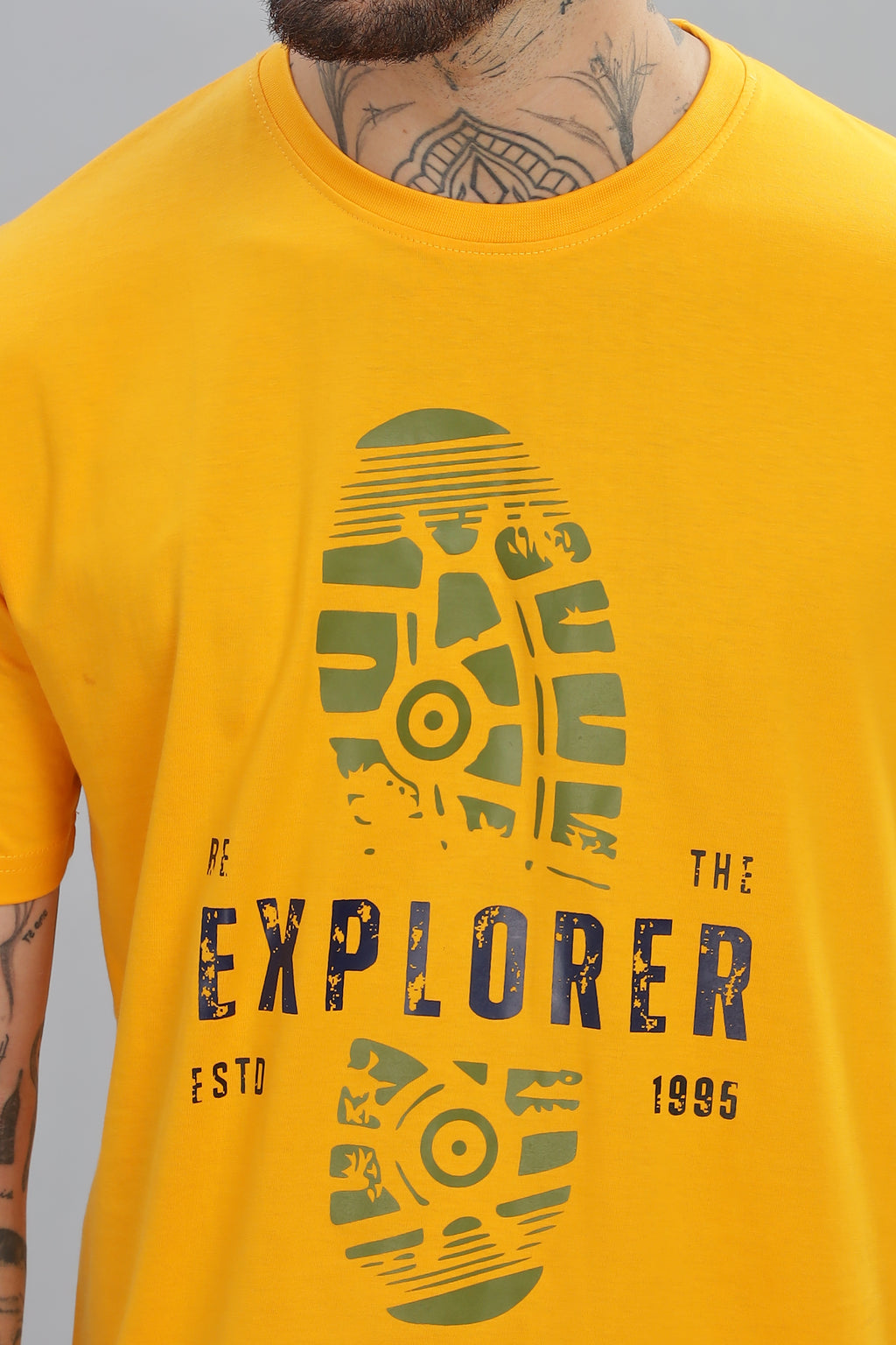 Spice Wardrobe Men’s Yellow Premium Cotton Printed T-Shirt 100% Pure Cotton | Comfortable Regular Fit for Casual & Active Wear