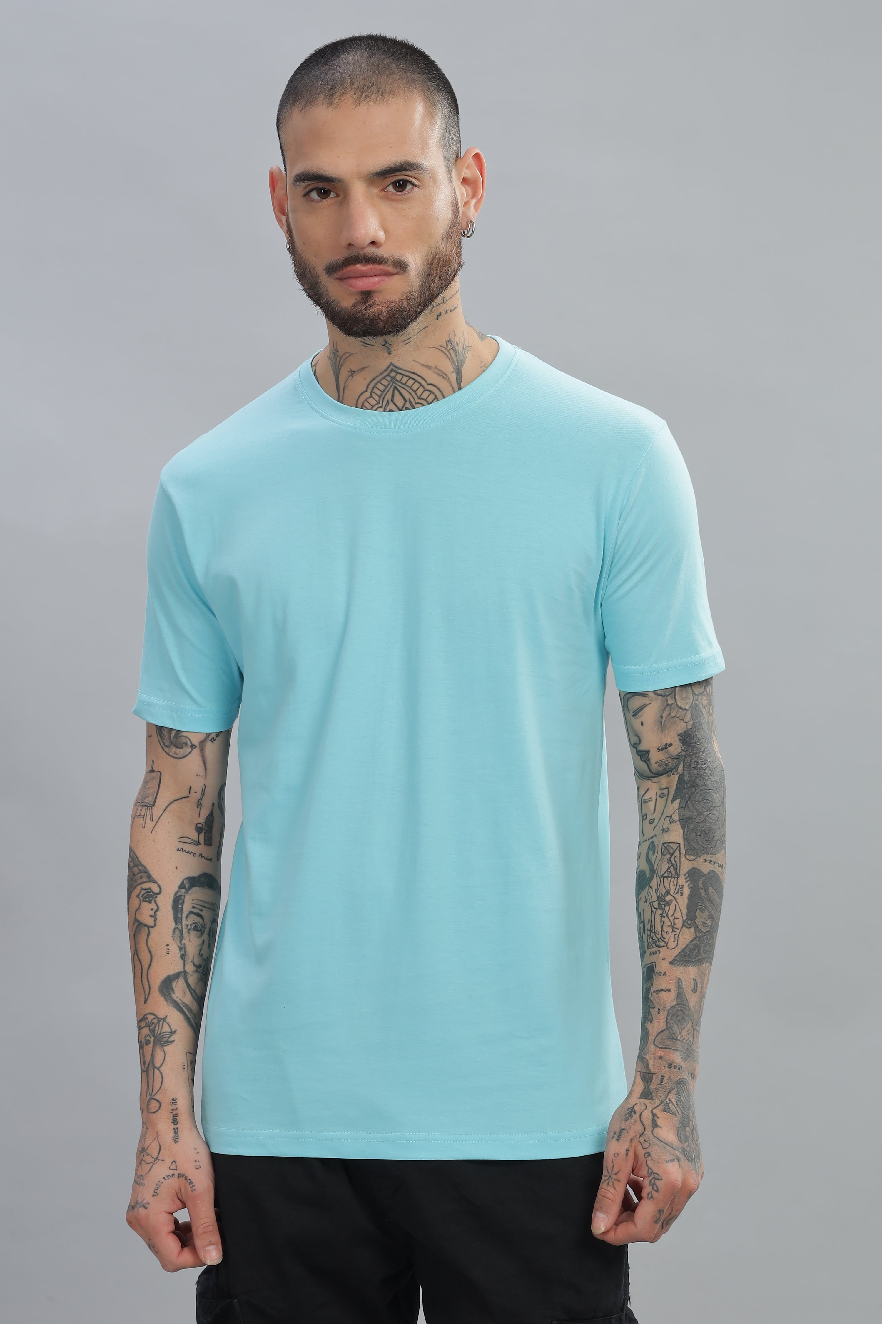 Spice Wardrobe Men’s Sky Blue Cotton T-Shirt 100% Pure Cotton | Comfortable Regular Fit for Casual & Active Wear