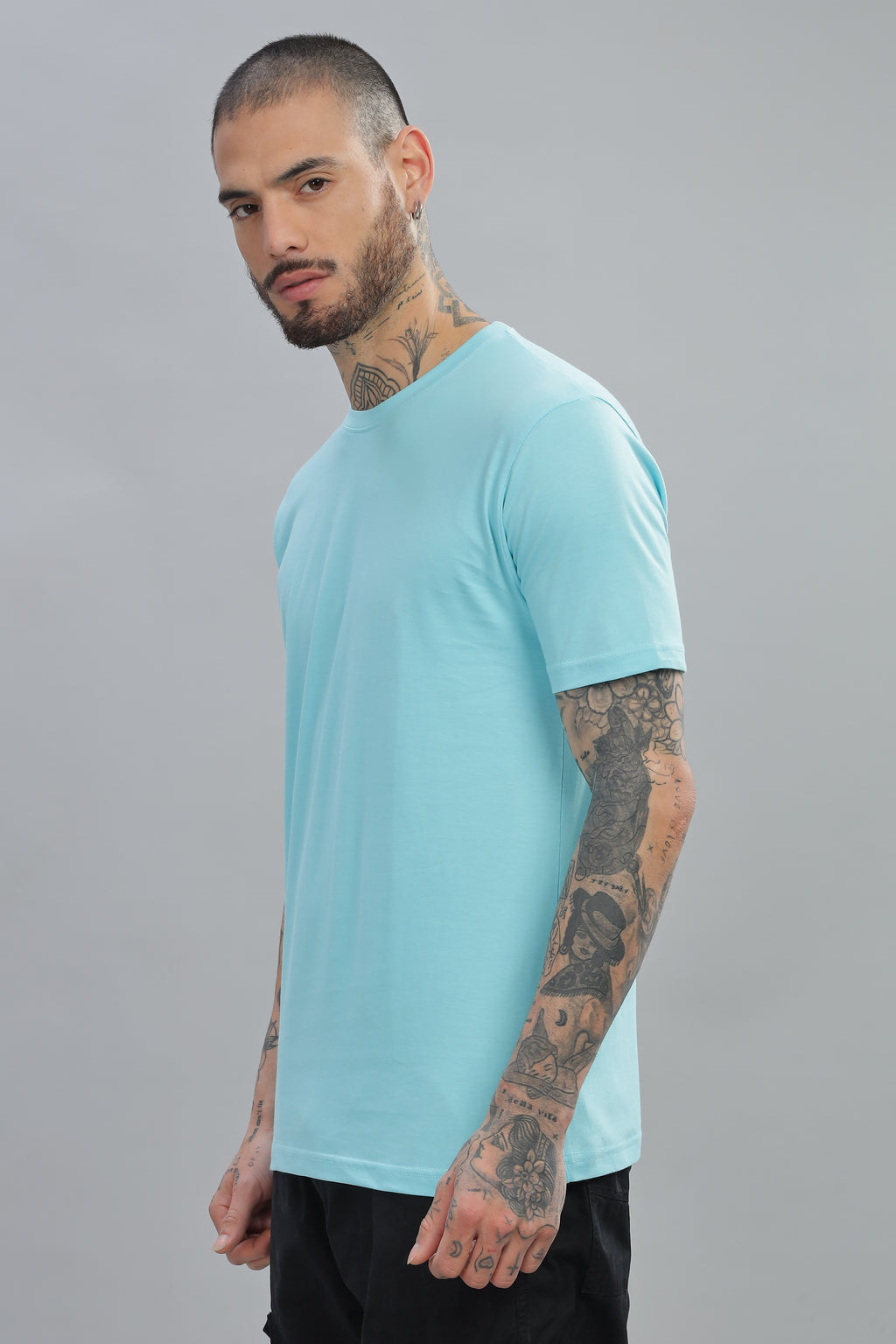 Spice Wardrobe Men’s Sky Blue Cotton T-Shirt 100% Pure Cotton | Comfortable Regular Fit for Casual & Active Wear