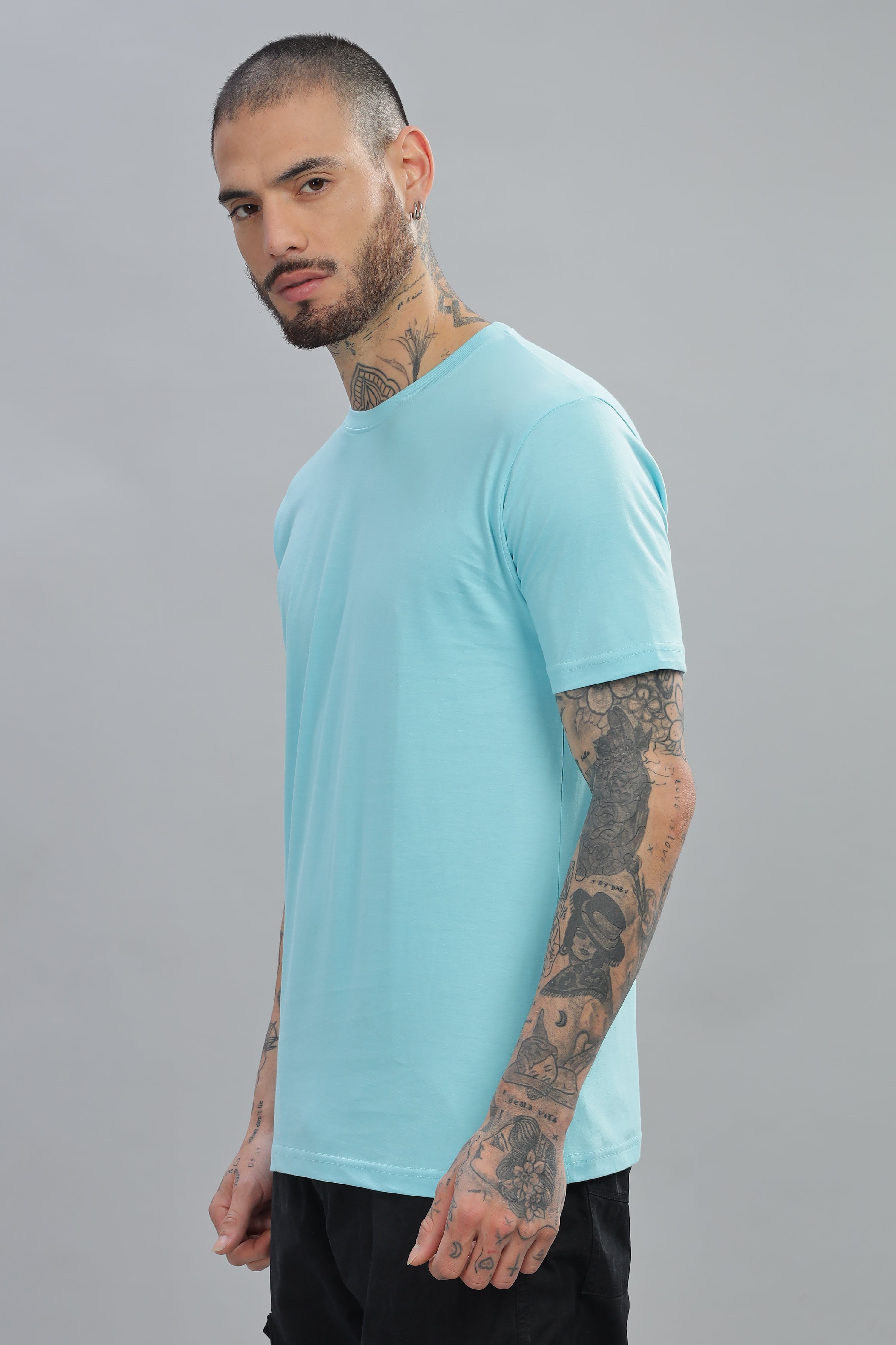 Spice Wardrobe Men’s Sky Blue Cotton T-Shirt 100% Pure Cotton | Comfortable Regular Fit for Casual & Active Wear