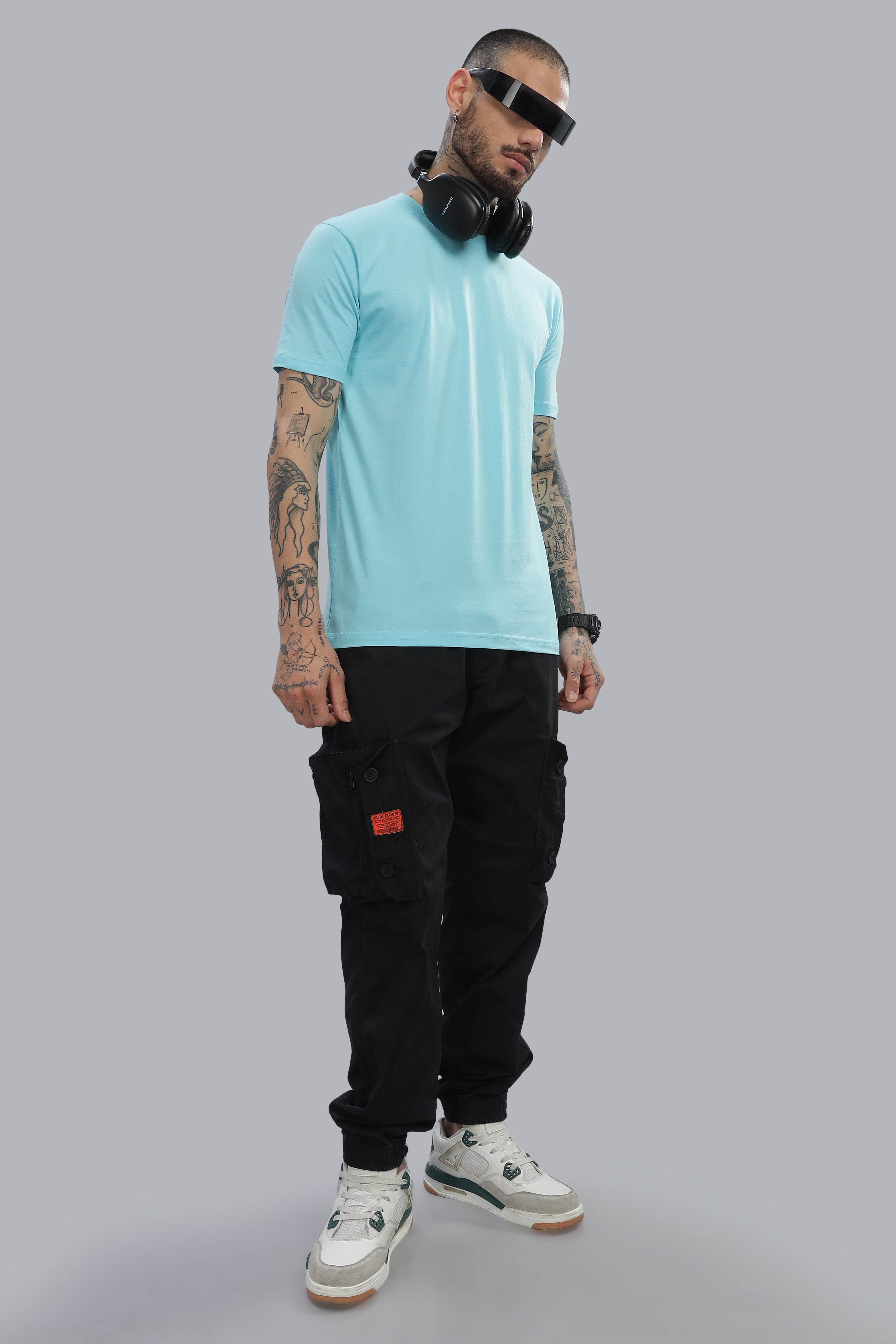 Spice Wardrobe Men’s Sky Blue Cotton T-Shirt 100% Pure Cotton | Comfortable Regular Fit for Casual & Active Wear