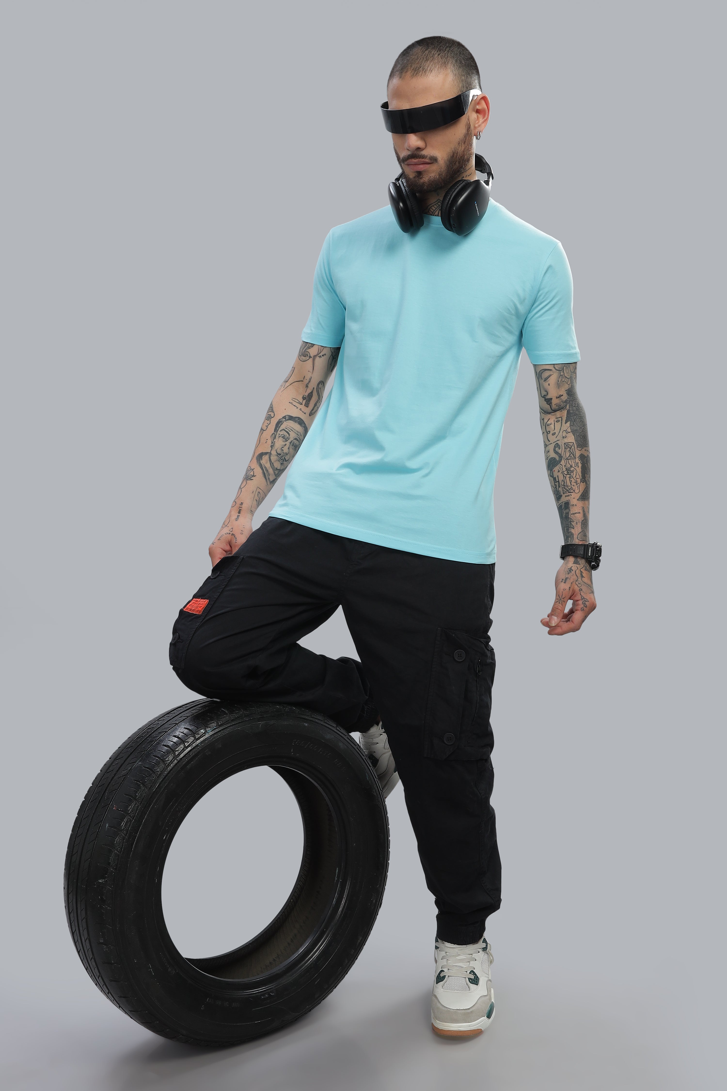 Spice Wardrobe Men’s Sky Blue Cotton T-Shirt 100% Pure Cotton | Comfortable Regular Fit for Casual & Active Wear