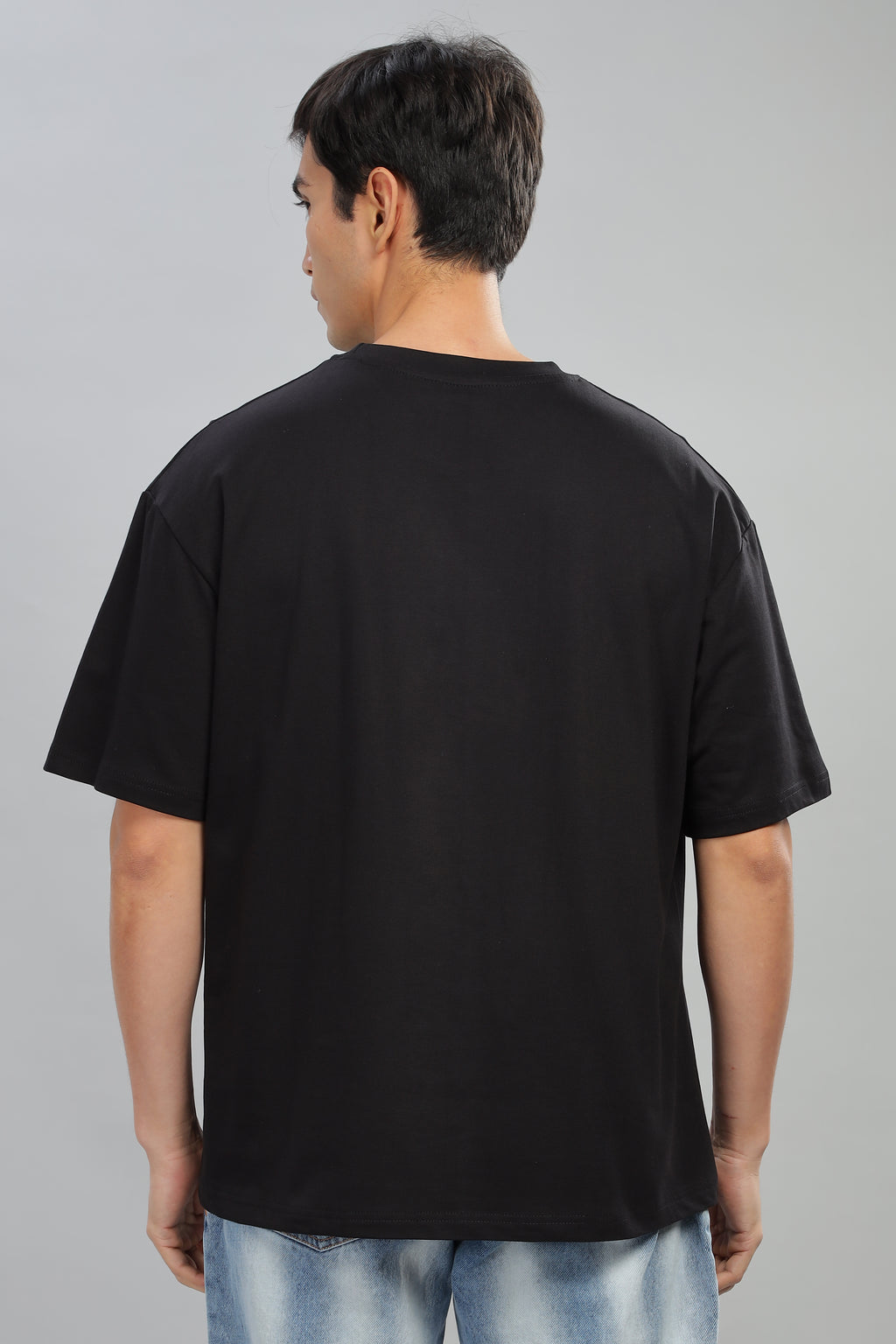 Spice Wardrobe Men Half Sleeve Oversized T-shirt, Round Neck Longline Drop Shoulder |Black Printed Relaxed Fit T-Shirt 100% Cotton 220 GSM Fabric