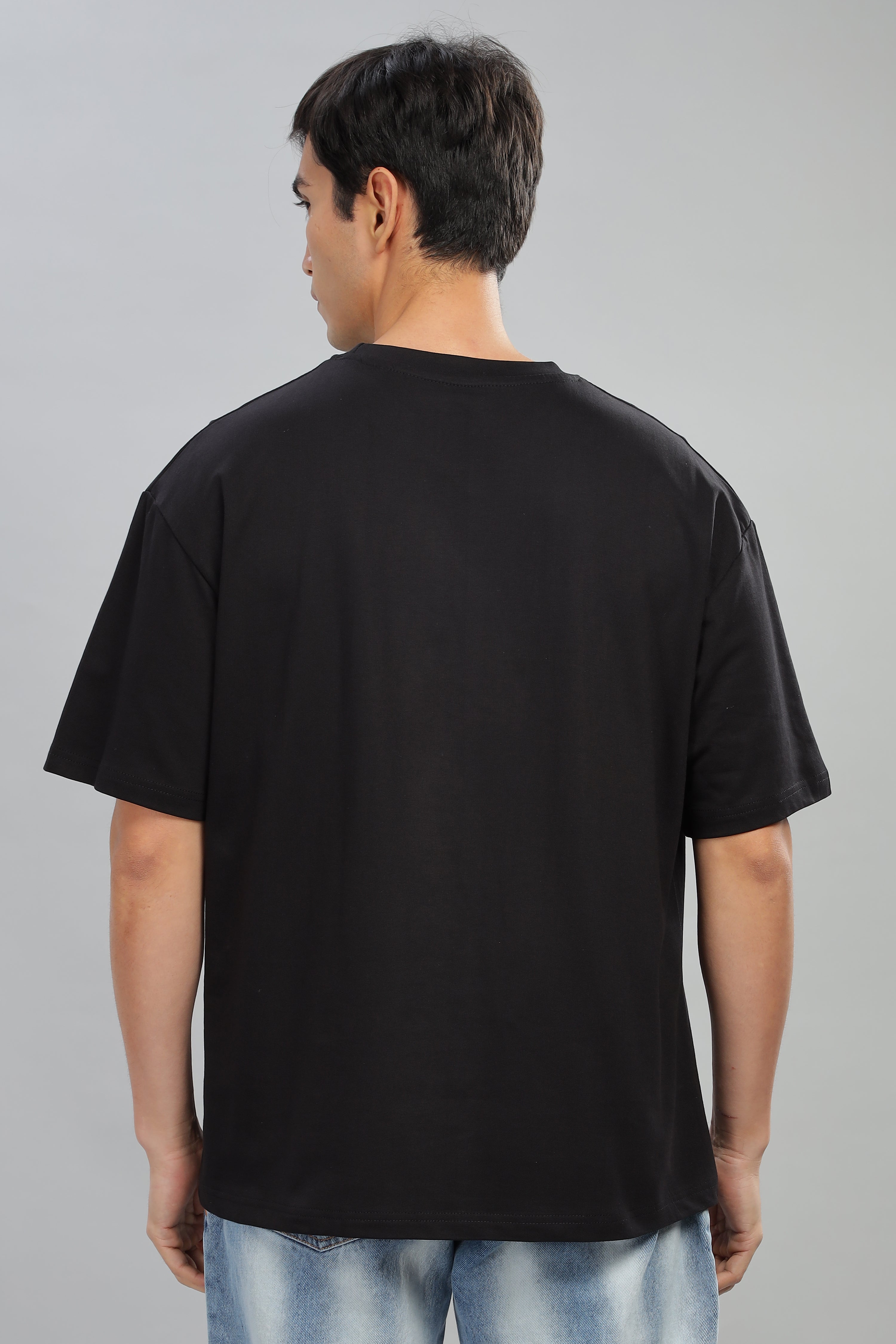 Spice Wardrobe Men Half Sleeve Oversized T-shirt, Round Neck Longline Drop Shoulder |Black Printed Relaxed Fit T-Shirt 100% Cotton 220 GSM Fabric