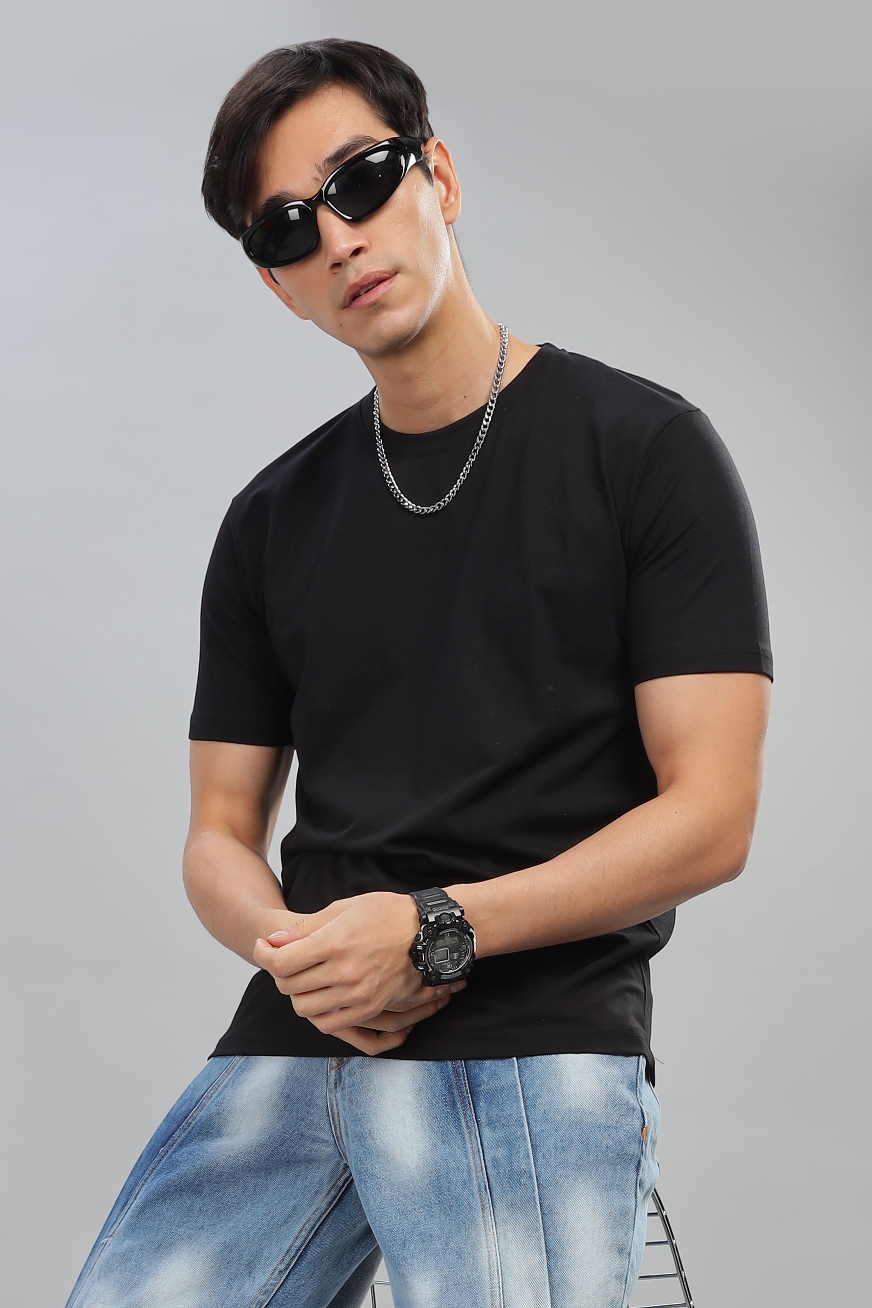 Spice Wardrobe Men’s Black Cotton T-Shirt 100% Pure Cotton | Comfortable Regular Fit for Casual & Active Wear