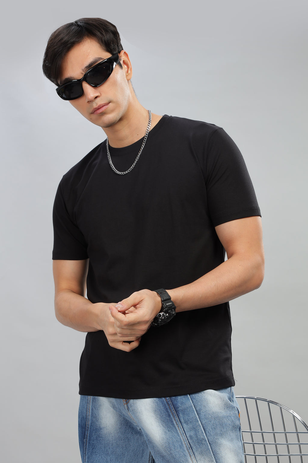 Spice Wardrobe Men’s Black Cotton T-Shirt 100% Pure Cotton | Comfortable Regular Fit for Casual & Active Wear