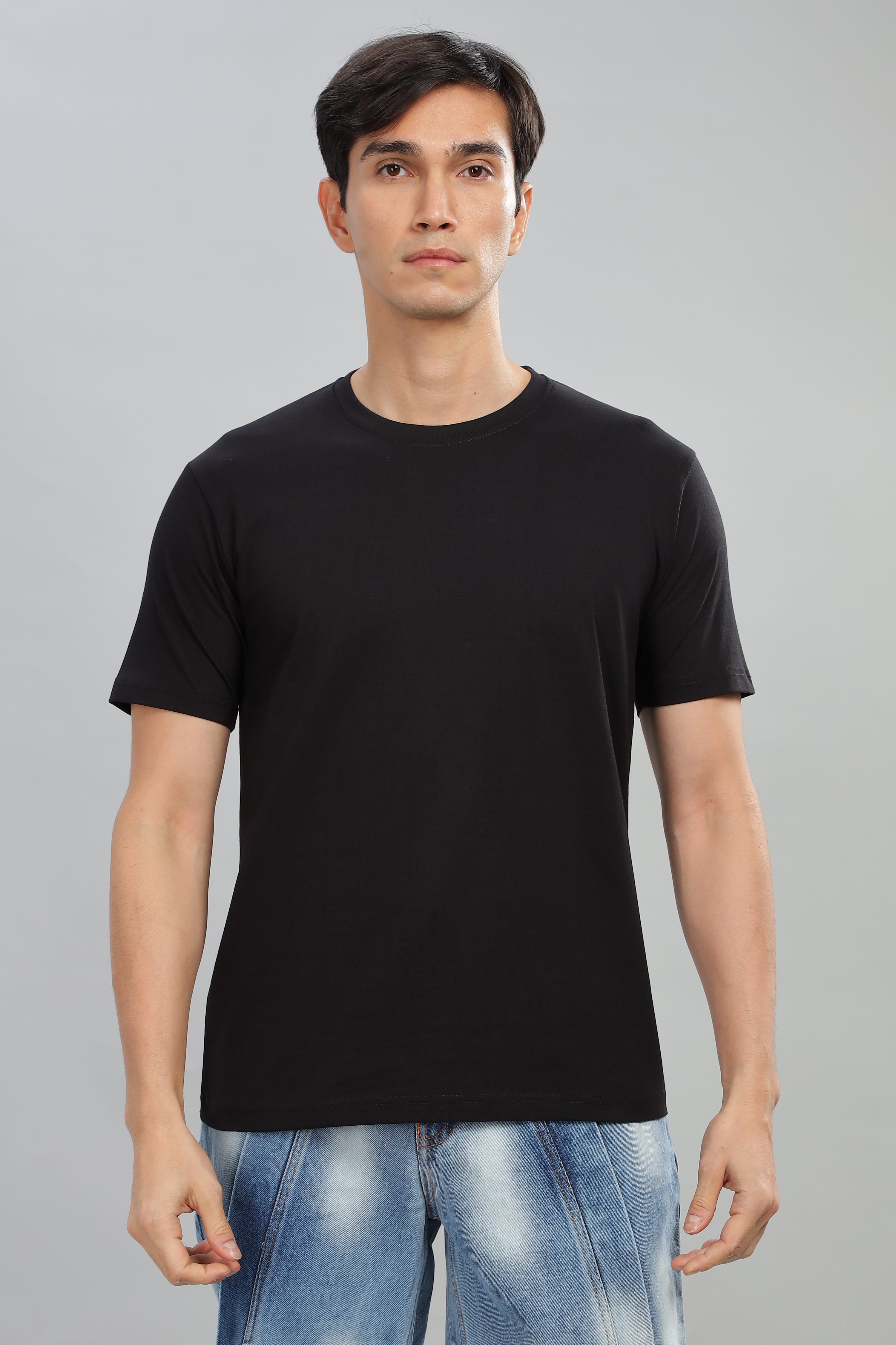 Spice Wardrobe Men’s Black Cotton T-Shirt 100% Pure Cotton | Comfortable Regular Fit for Casual & Active Wear