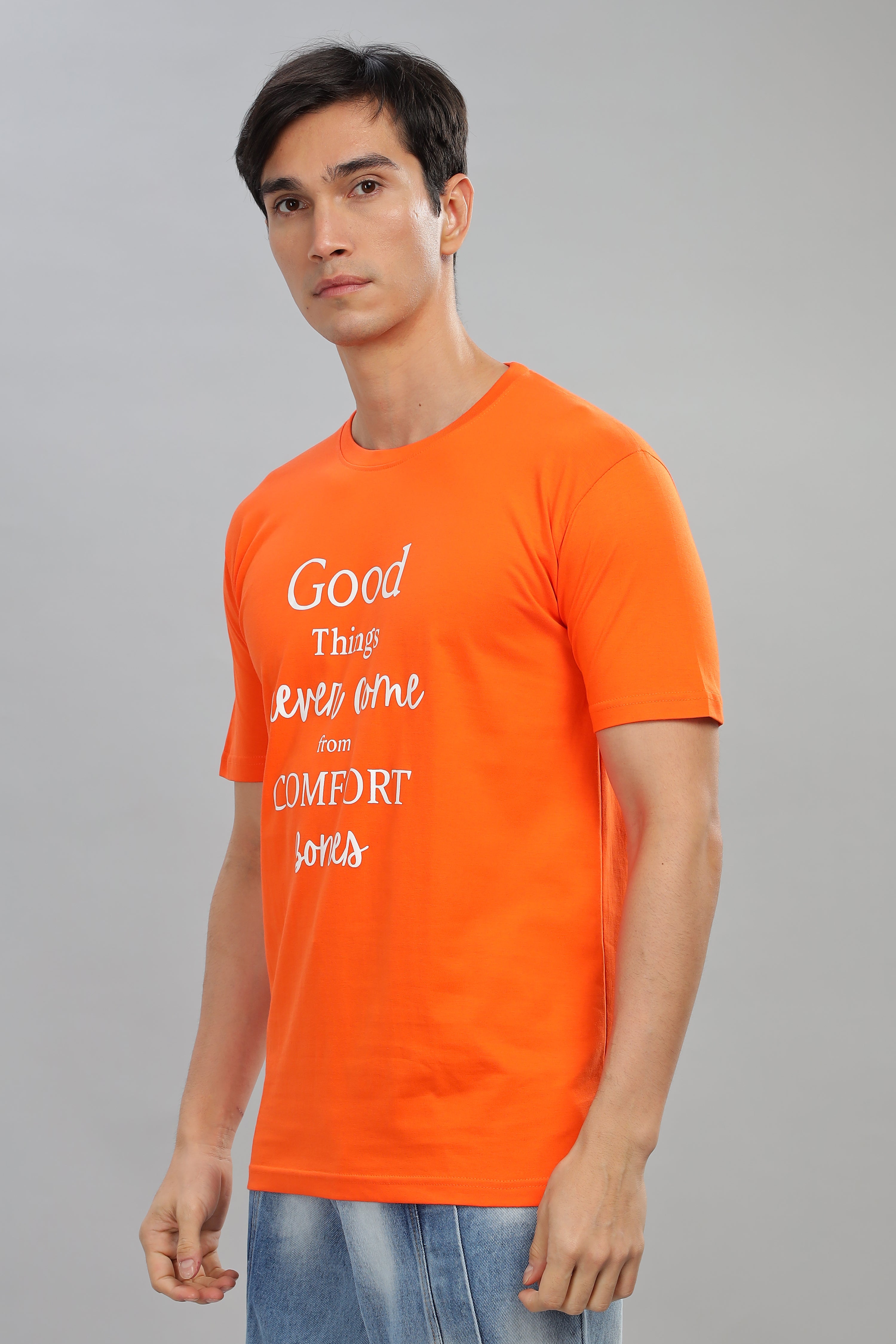 Spice Wardrobe Men’s Orange Premium Cotton Printed T-Shirt 100% Pure Cotton | Comfortable Regular Fit for Casual & Active Wear