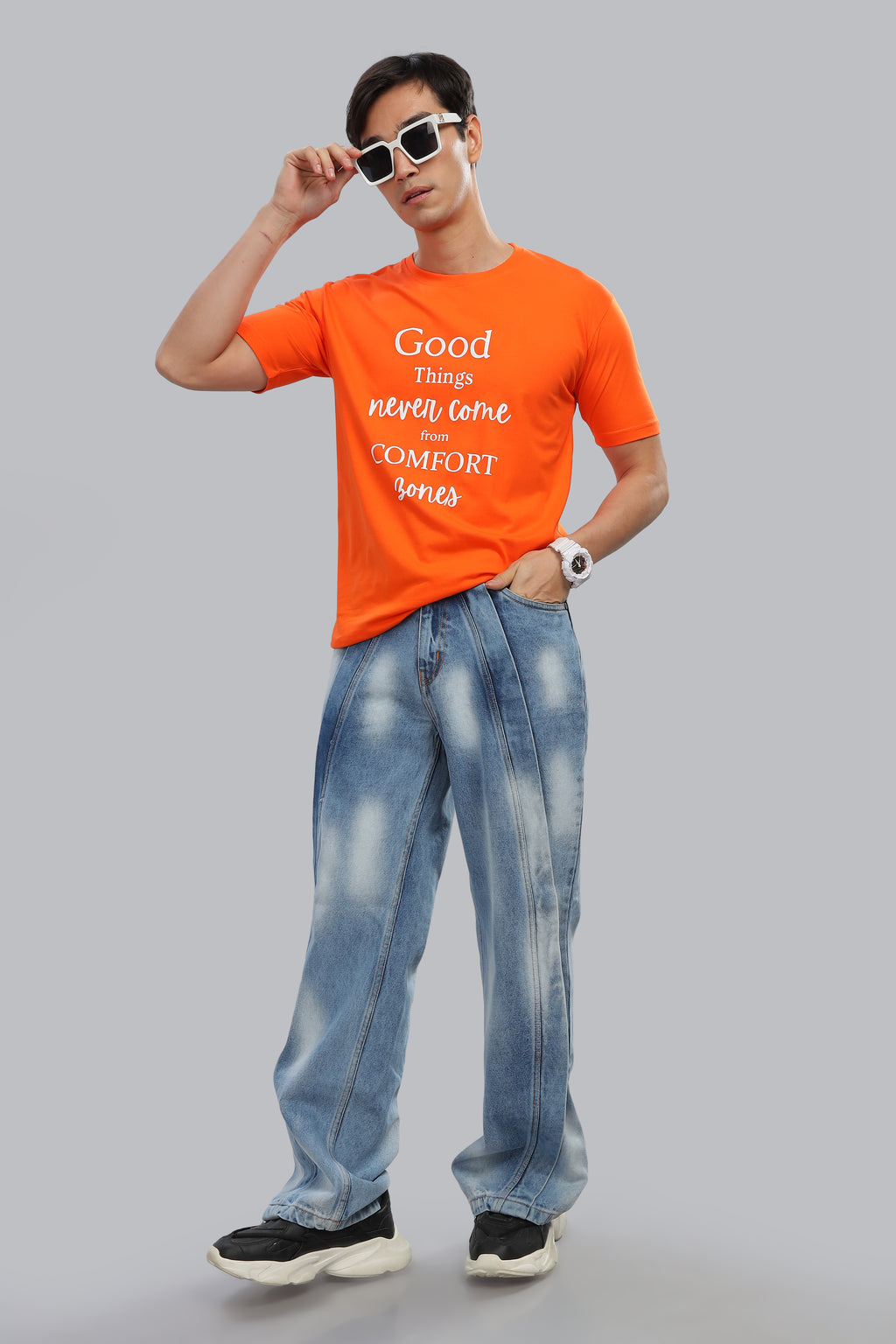 Spice Wardrobe Men’s Orange Premium Cotton Printed T-Shirt 100% Pure Cotton | Comfortable Regular Fit for Casual & Active Wear