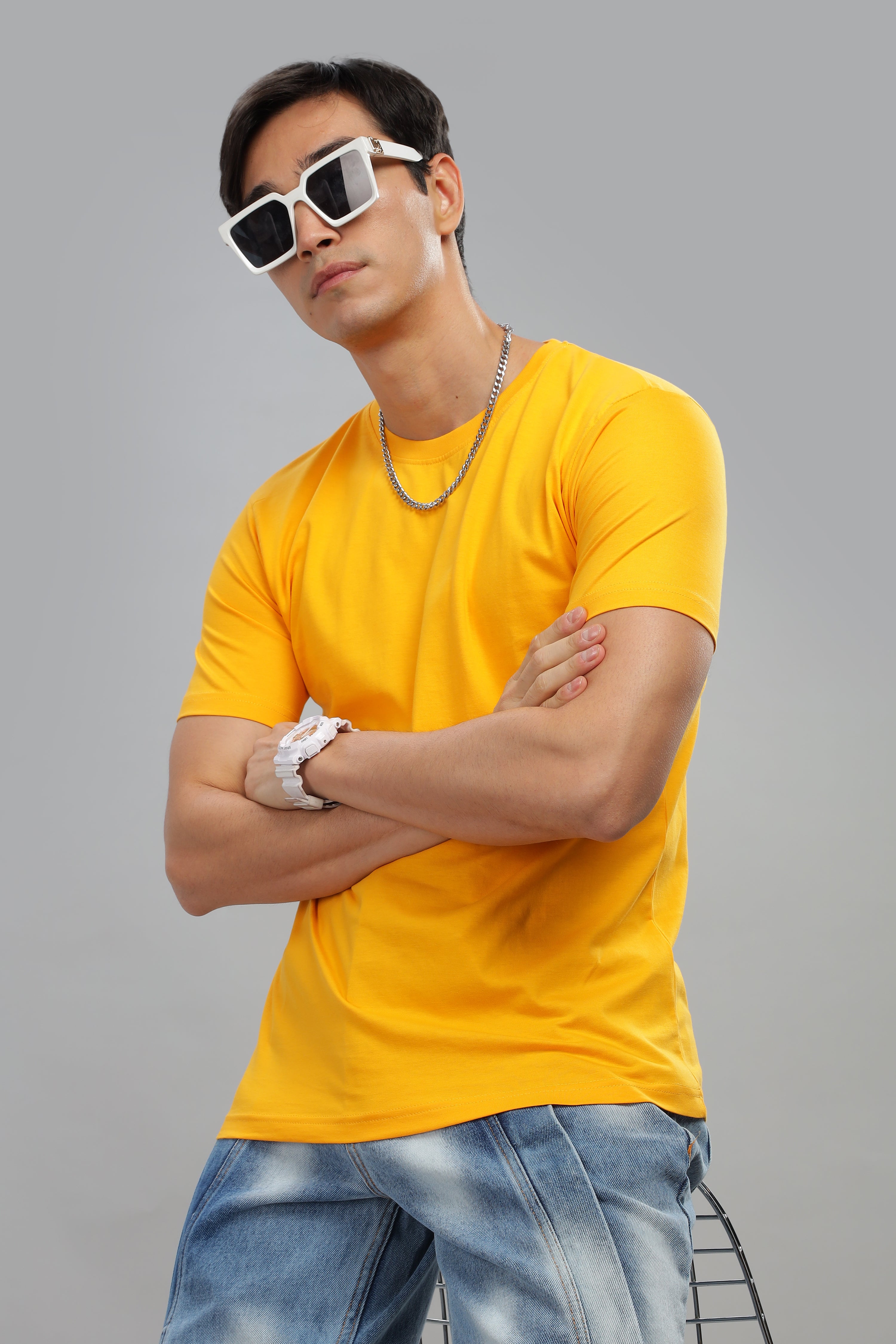 Spice Wardrobe Men’s Yellow Cotton T-Shirt 100% Pure Cotton | Comfortable Regular Fit for Casual & Active Wear