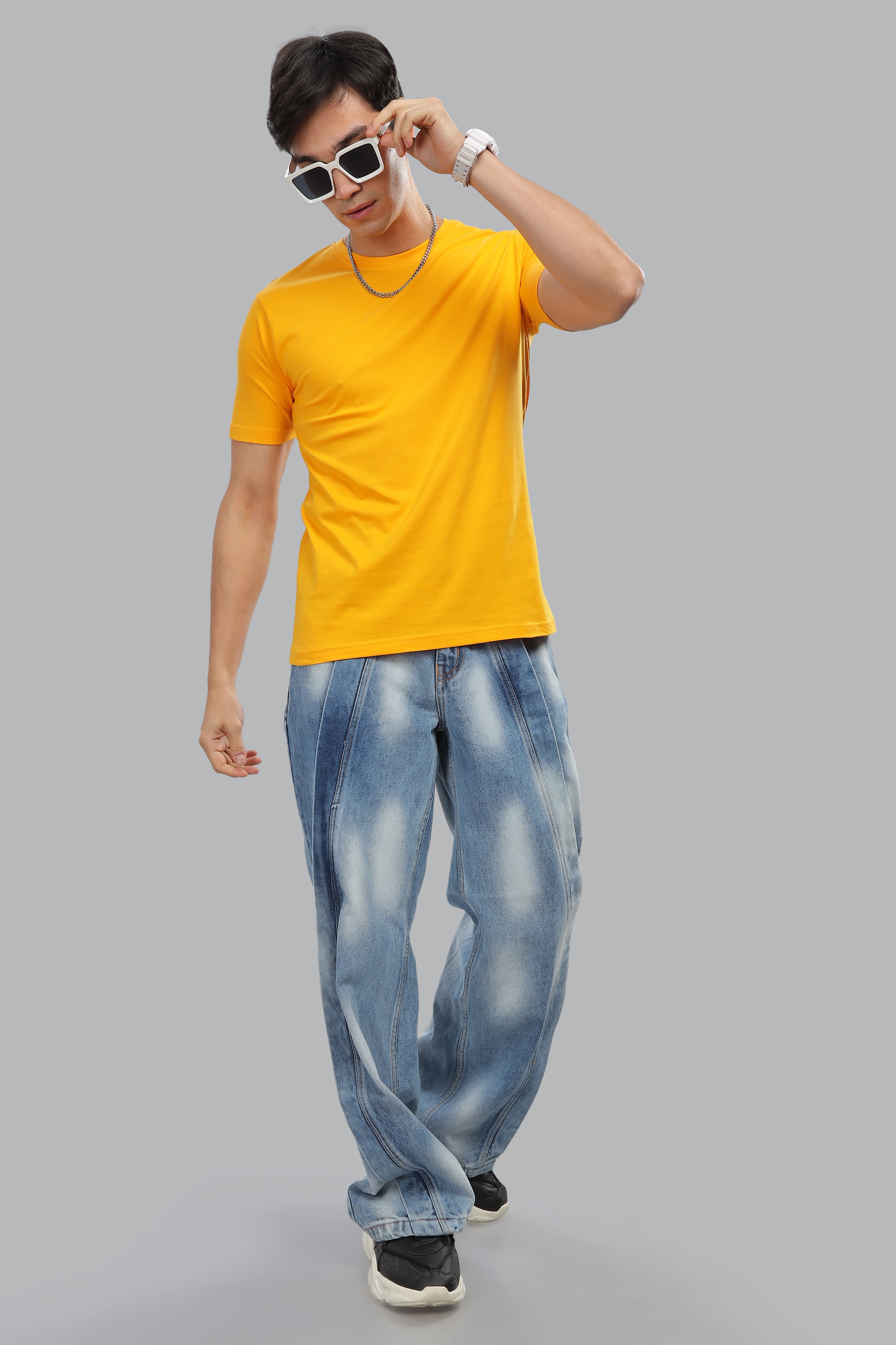 Spice Wardrobe Men’s Yellow Cotton T-Shirt 100% Pure Cotton | Comfortable Regular Fit for Casual & Active Wear