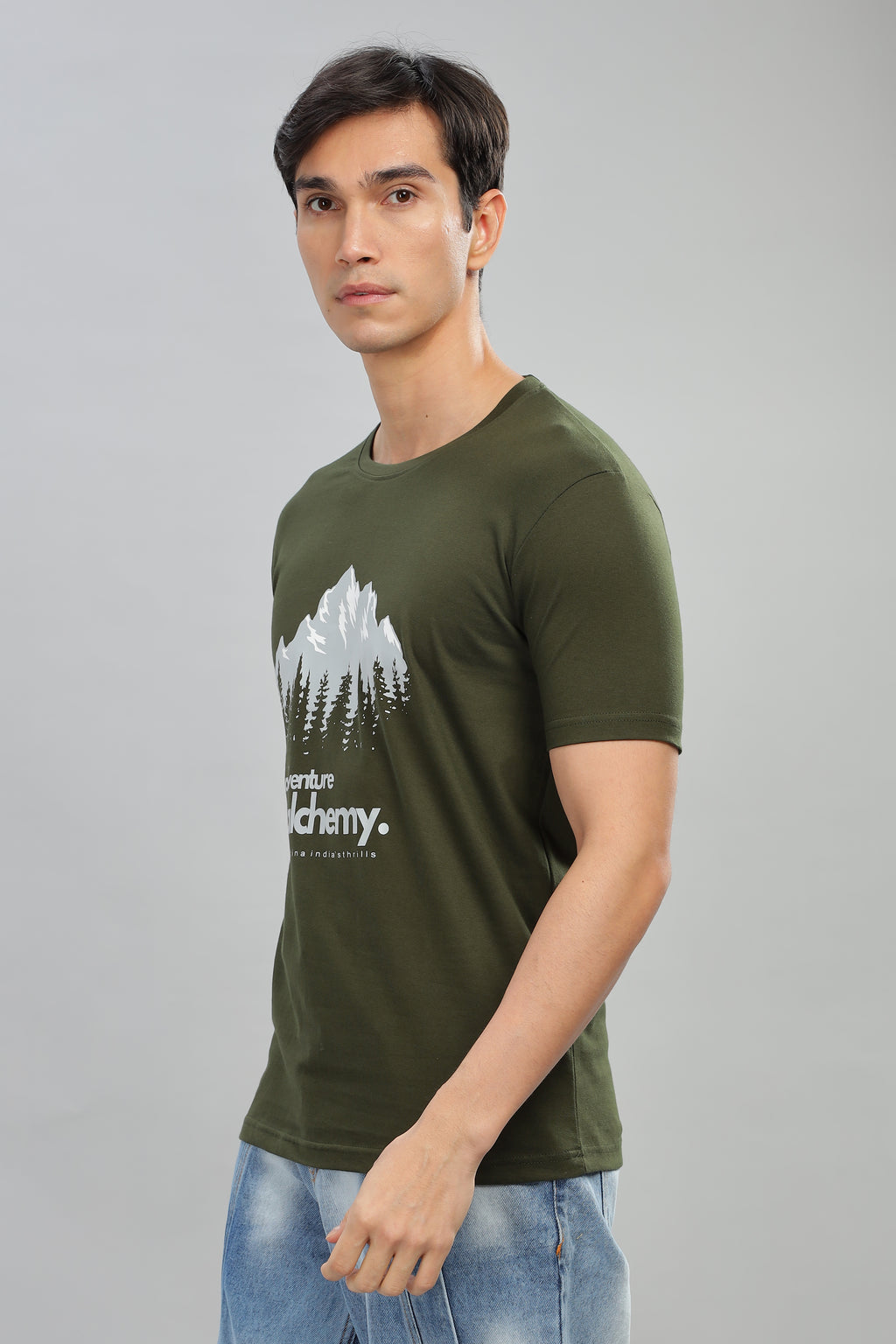 Spice Wardrobe Men’s Olive Premium Cotton Printed T-Shirt 100% Pure Cotton | Comfortable Regular Fit for Casual & Active Wear