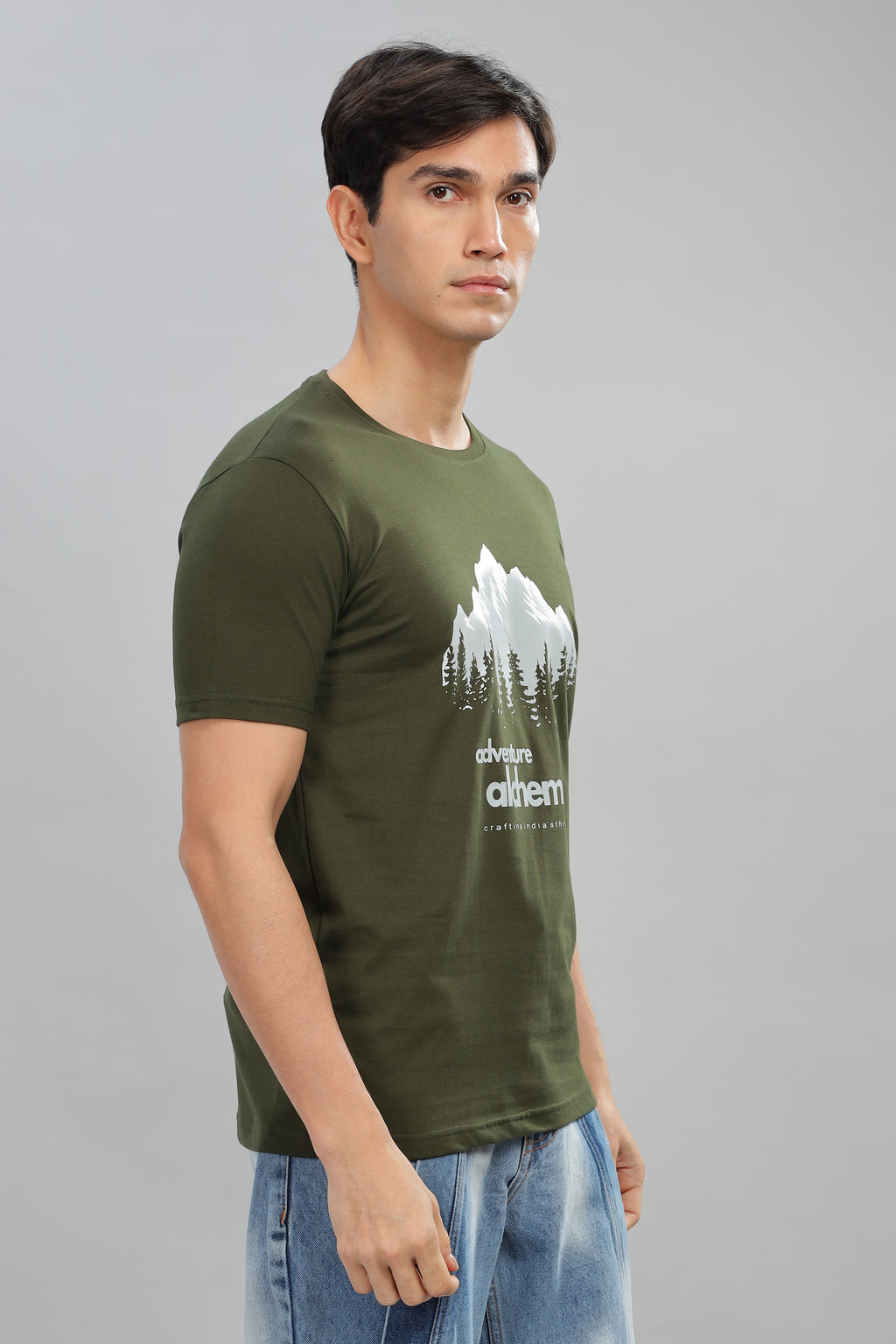 Spice Wardrobe Men’s Olive Premium Cotton Printed T-Shirt 100% Pure Cotton | Comfortable Regular Fit for Casual & Active Wear