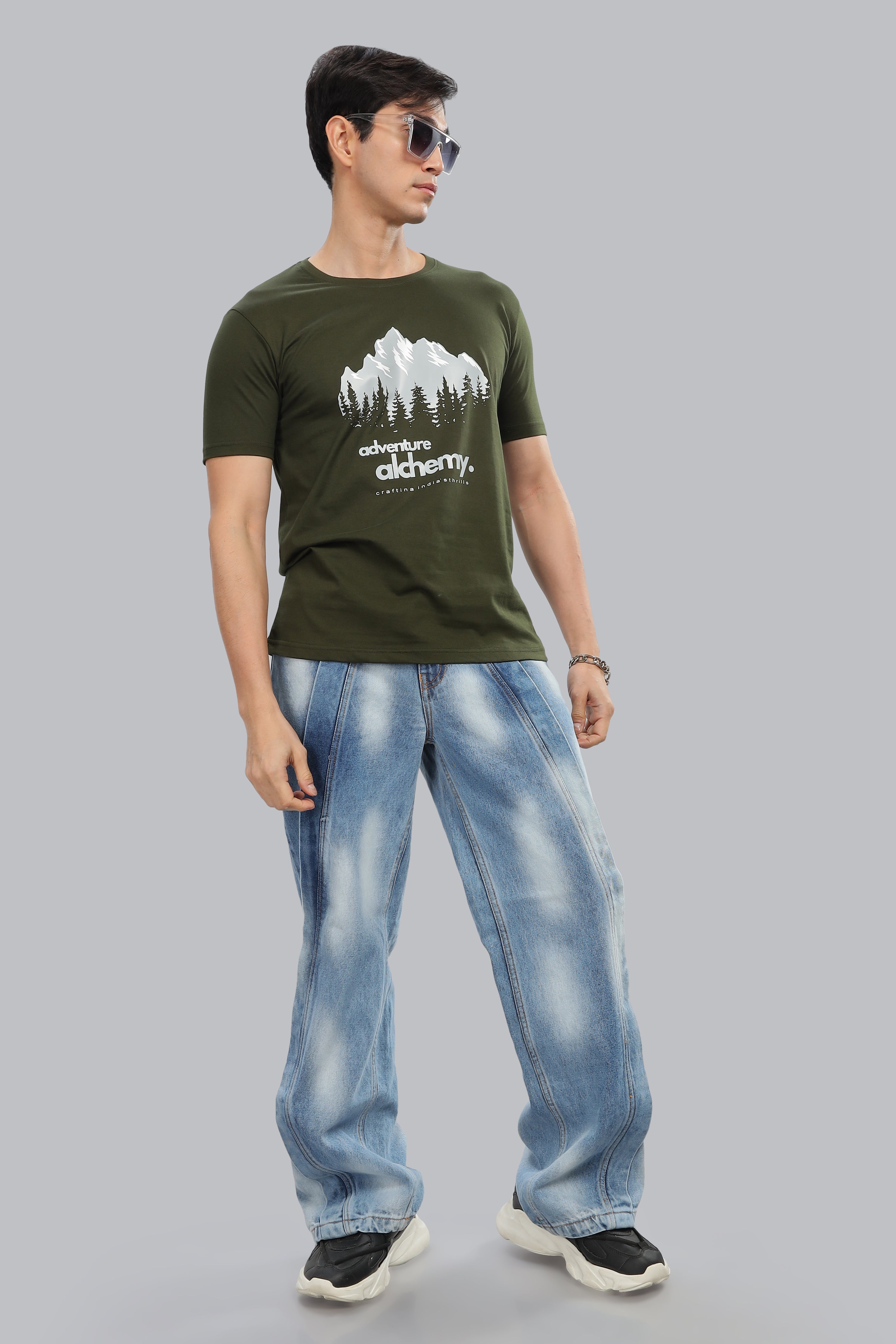 Spice Wardrobe Men’s Olive Premium Cotton Printed T-Shirt 100% Pure Cotton | Comfortable Regular Fit for Casual & Active Wear