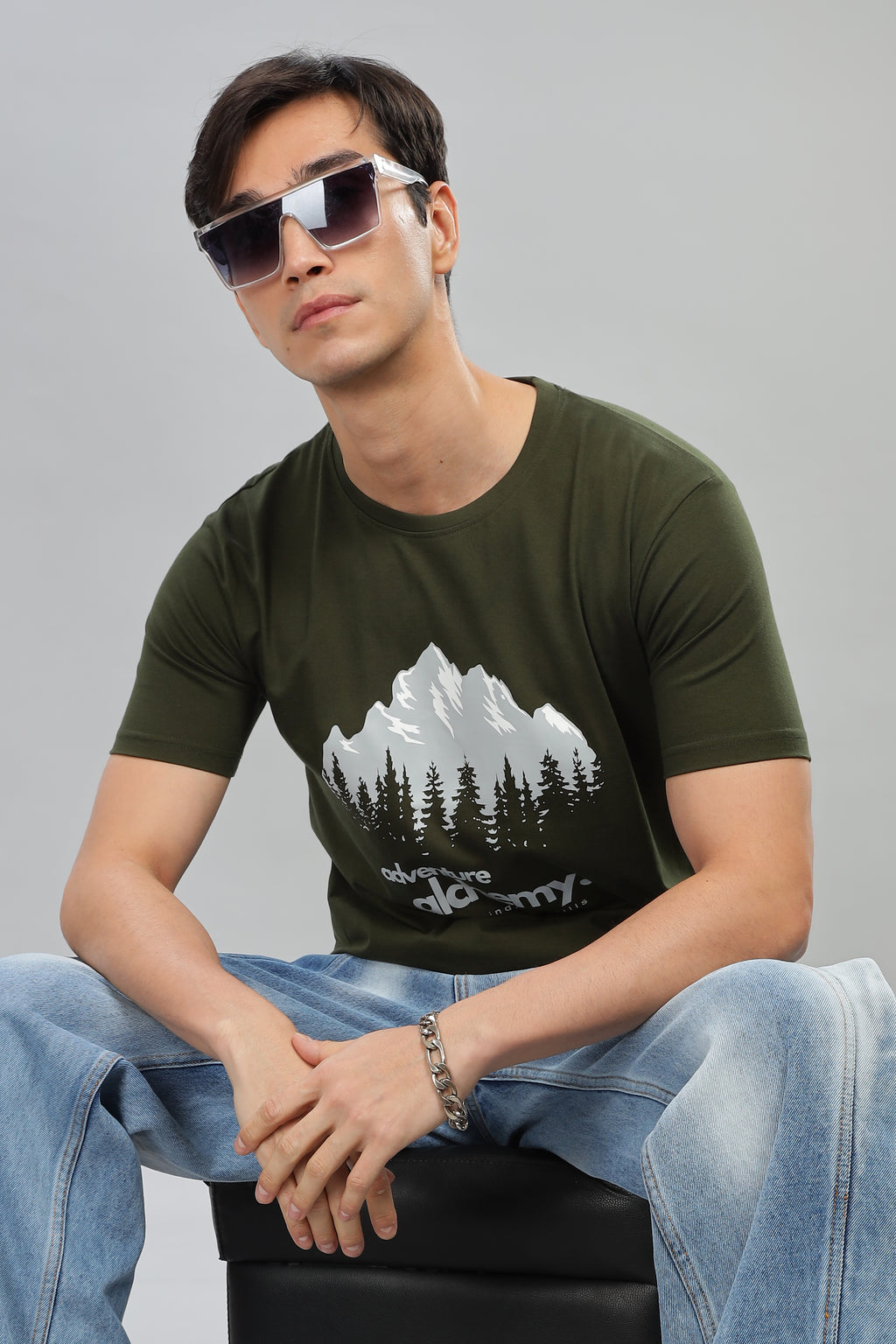 Spice Wardrobe Men’s Olive Premium Cotton Printed T-Shirt 100% Pure Cotton | Comfortable Regular Fit for Casual & Active Wear