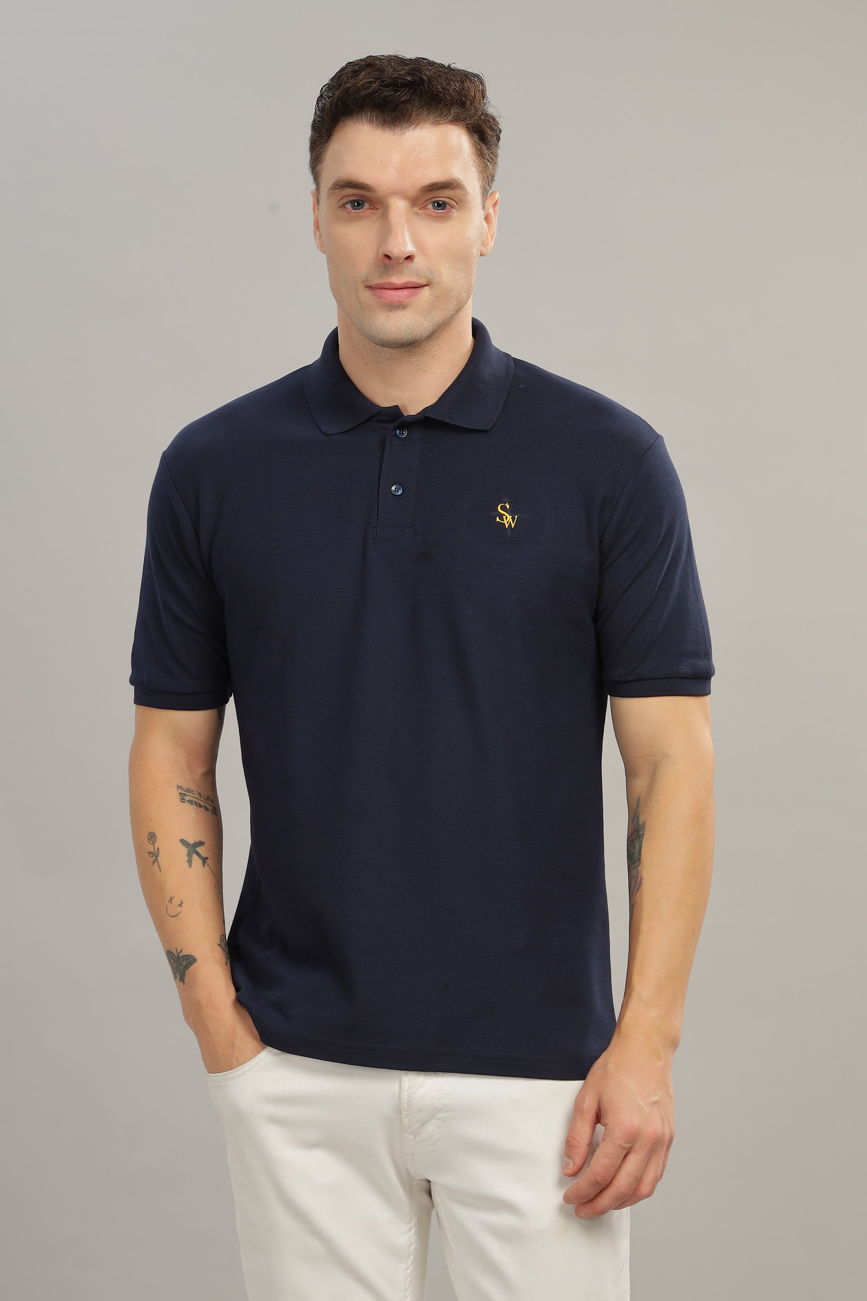 Spice Wardrobe Blue 100% Cotton Premium Polo T-Shirt - Style, Comfort, and Durability